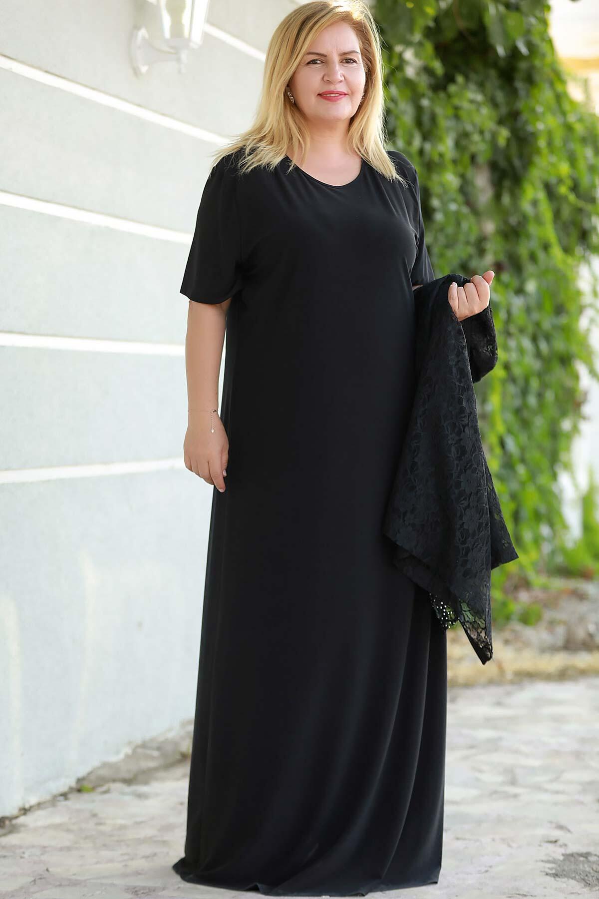 Black Lace Long Evening Set – Plus Size