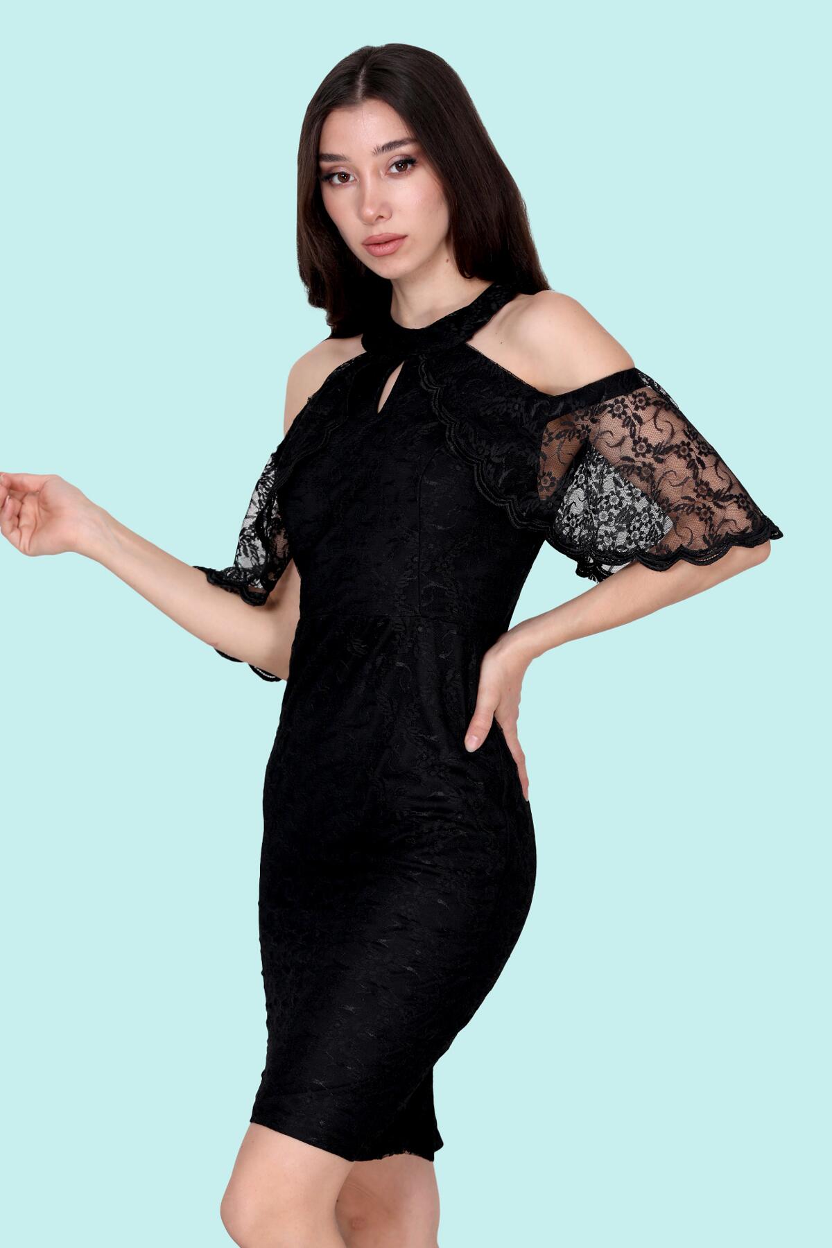 Kurzes Abendkleid aus Spitze, Schwarz