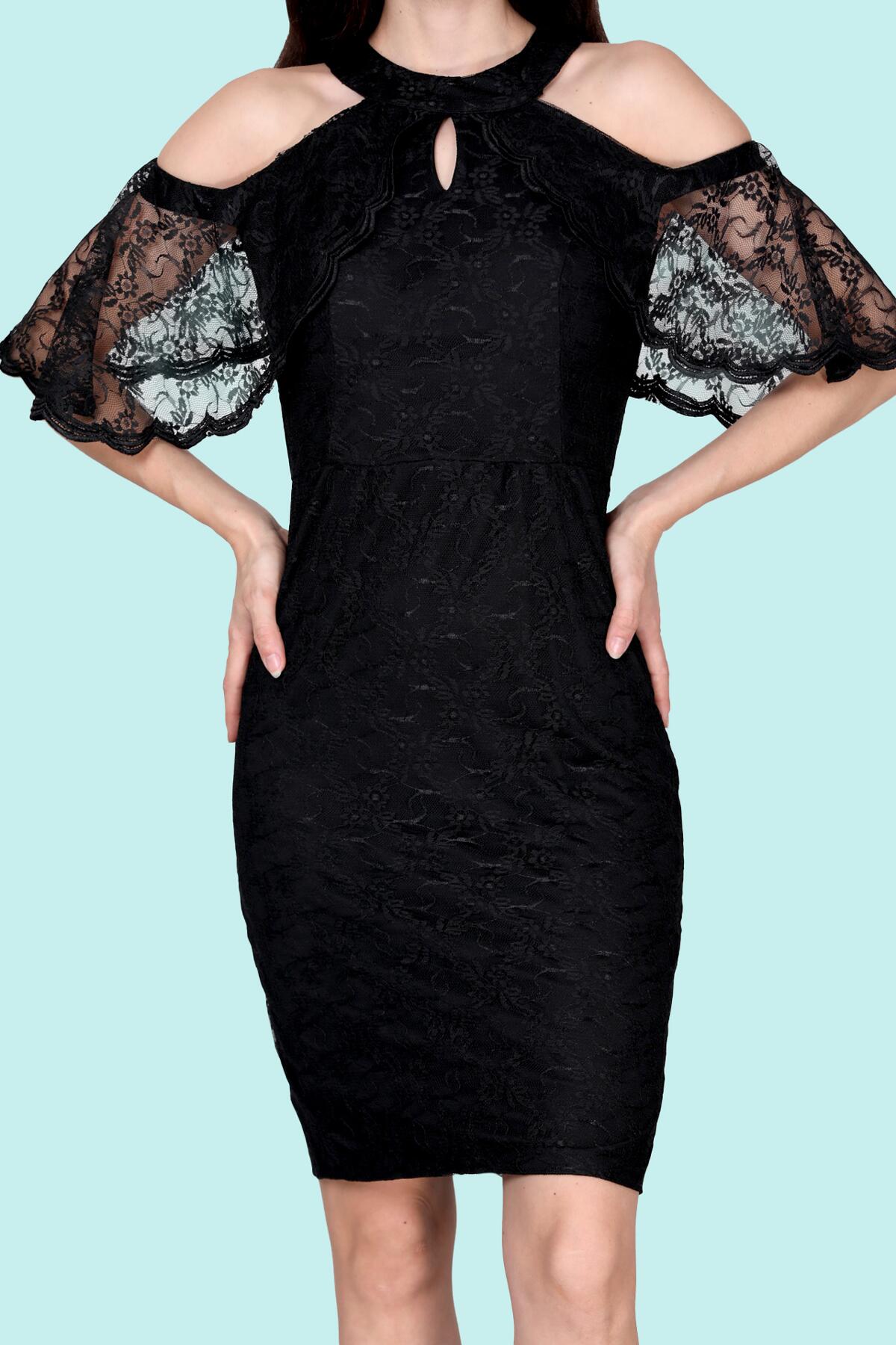 Kurzes Abendkleid aus Spitze, Schwarz