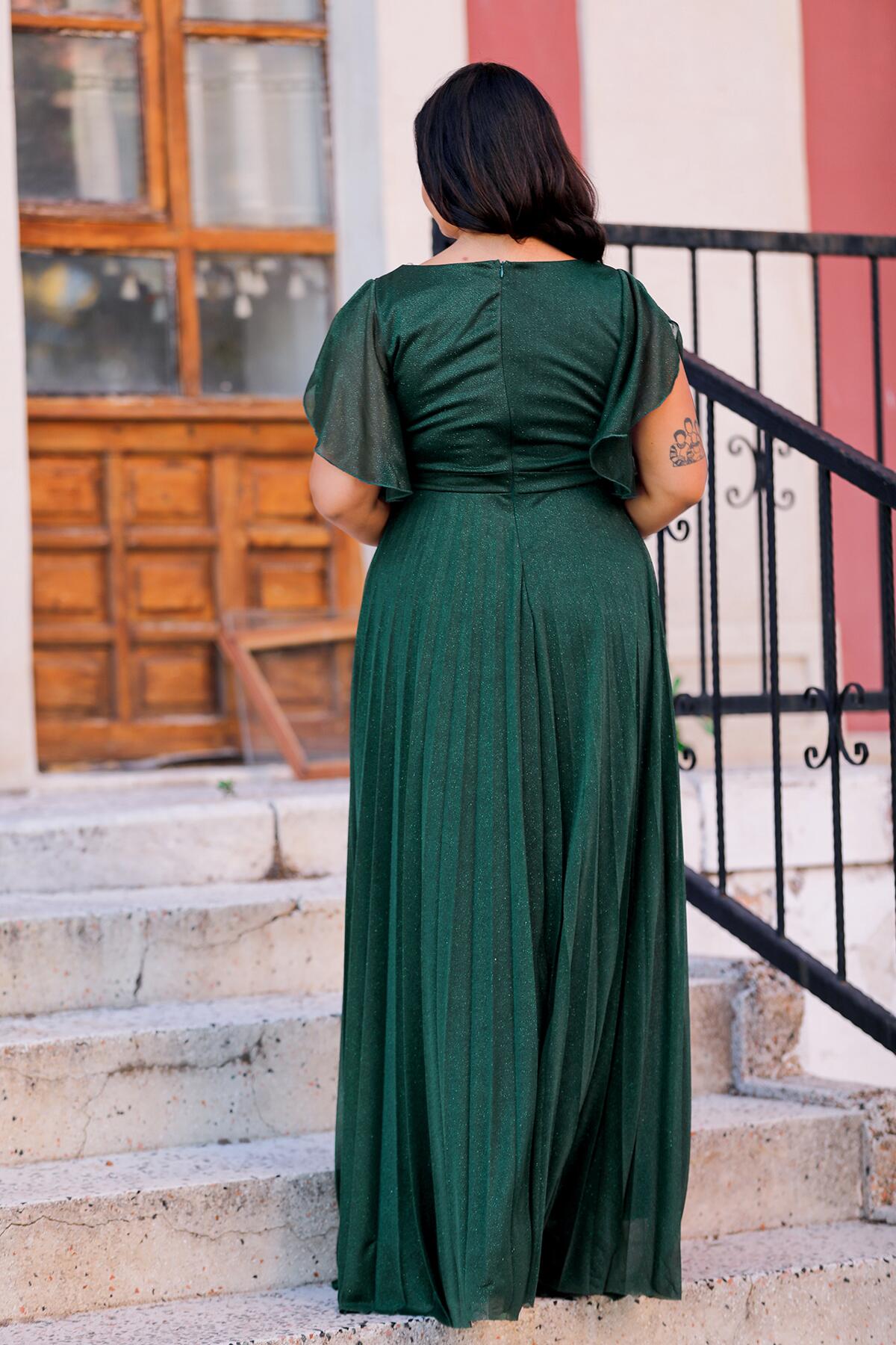 Plus‑Size Glitter Evening Dress — Emerald