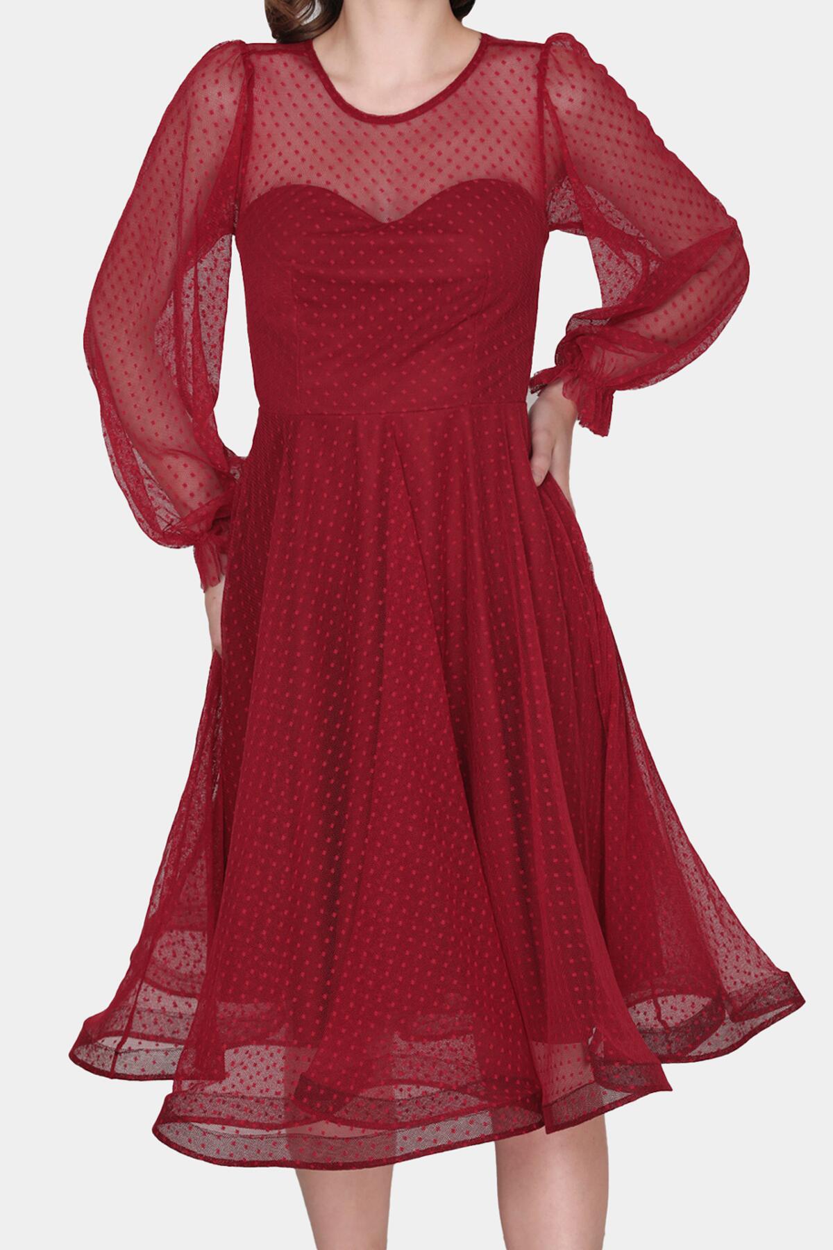 Bordeauxrotes Midi-Abendkleid