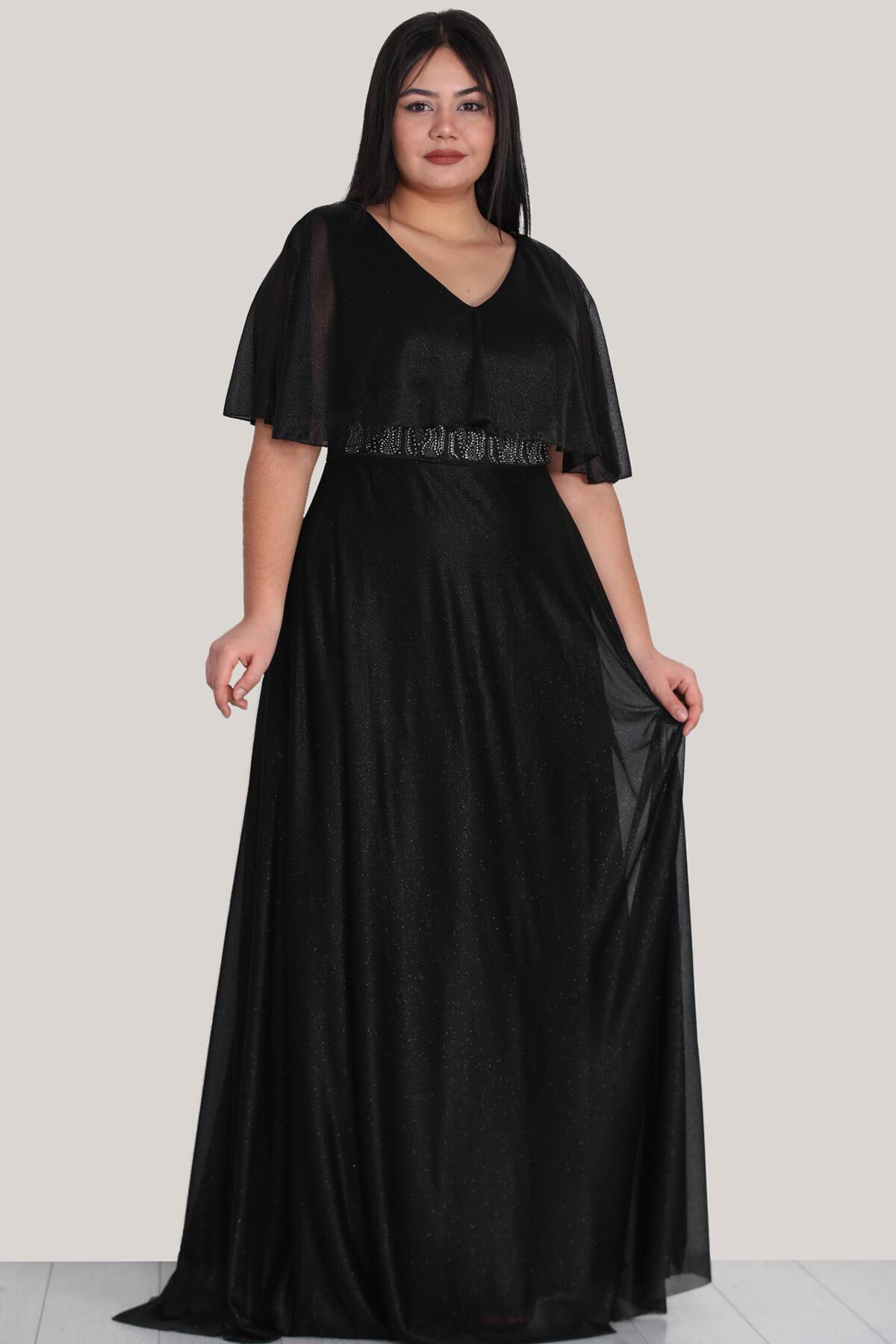 Plus - Size Sequin Long Evening Dress — Black