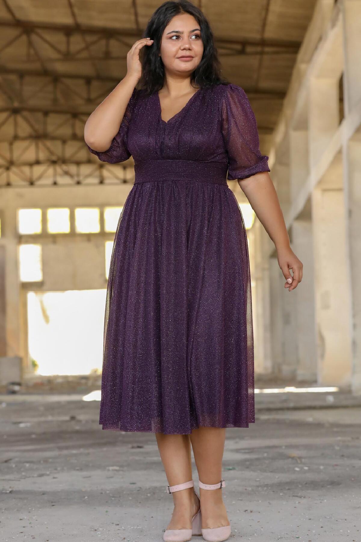 Plus - Size Pleated Waist Evening Dress — Dark Purple