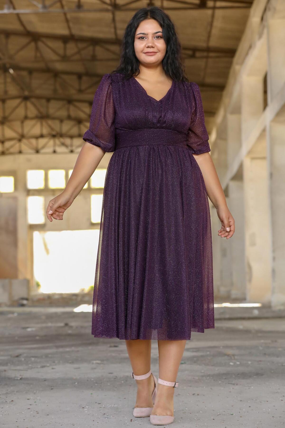Plus - Size Pleated Waist Evening Dress — Dark Purple