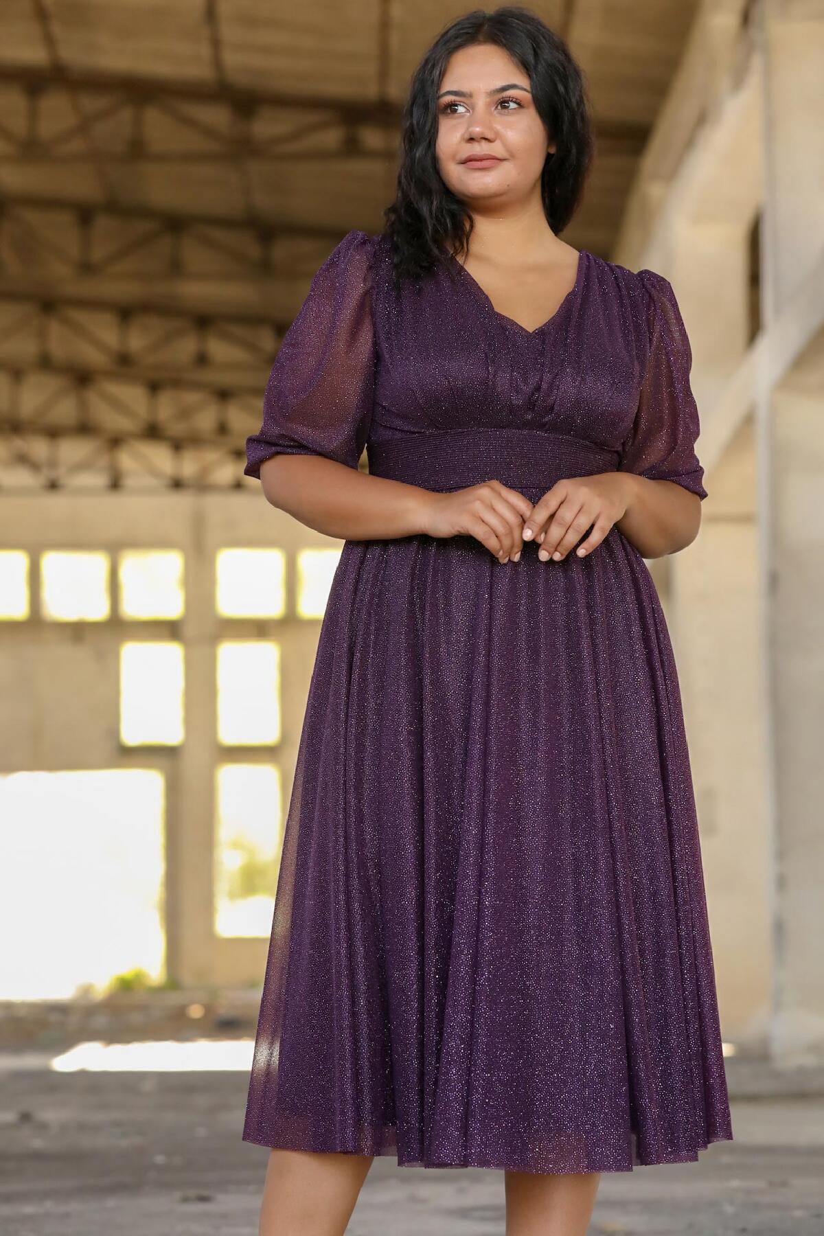 Plus - Size Pleated Waist Evening Dress — Dark Purple