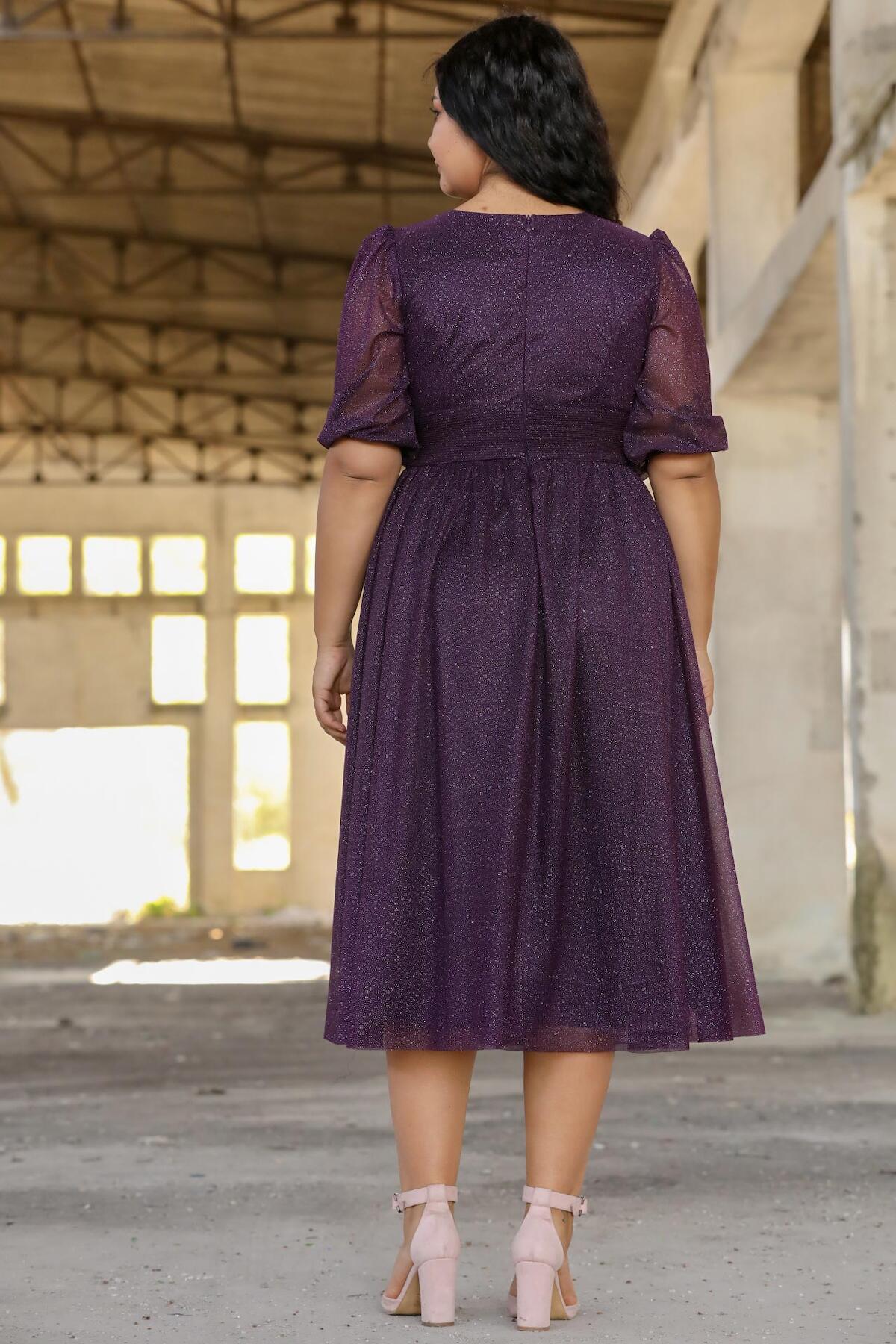 Plus - Size Pleated Waist Evening Dress — Dark Purple