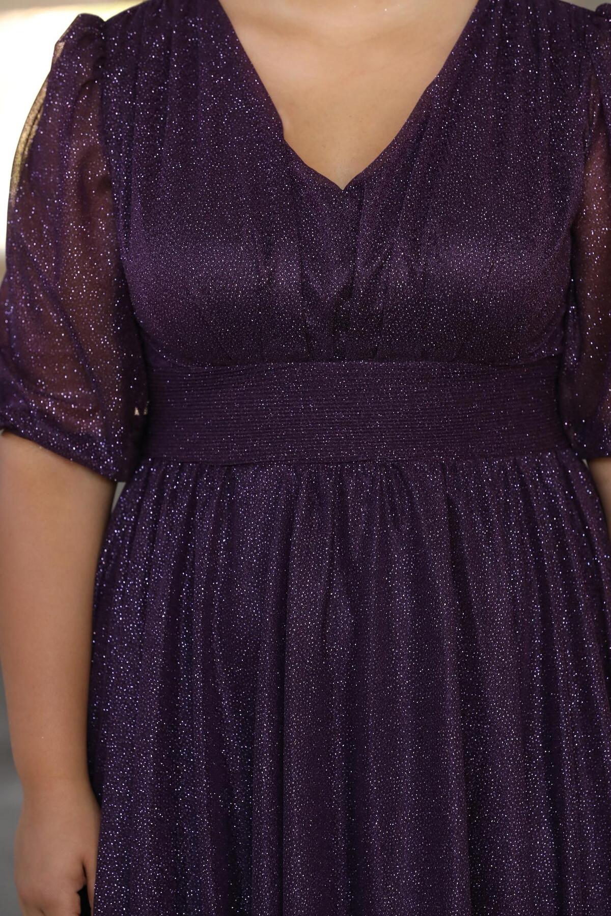 Plus - Size Pleated Waist Evening Dress — Dark Purple