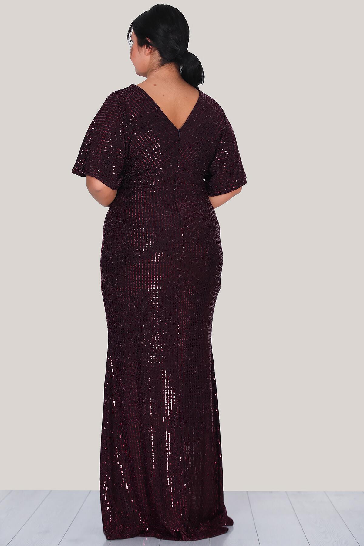Große Größen Pailletten-Abendkleid — Bordeaux