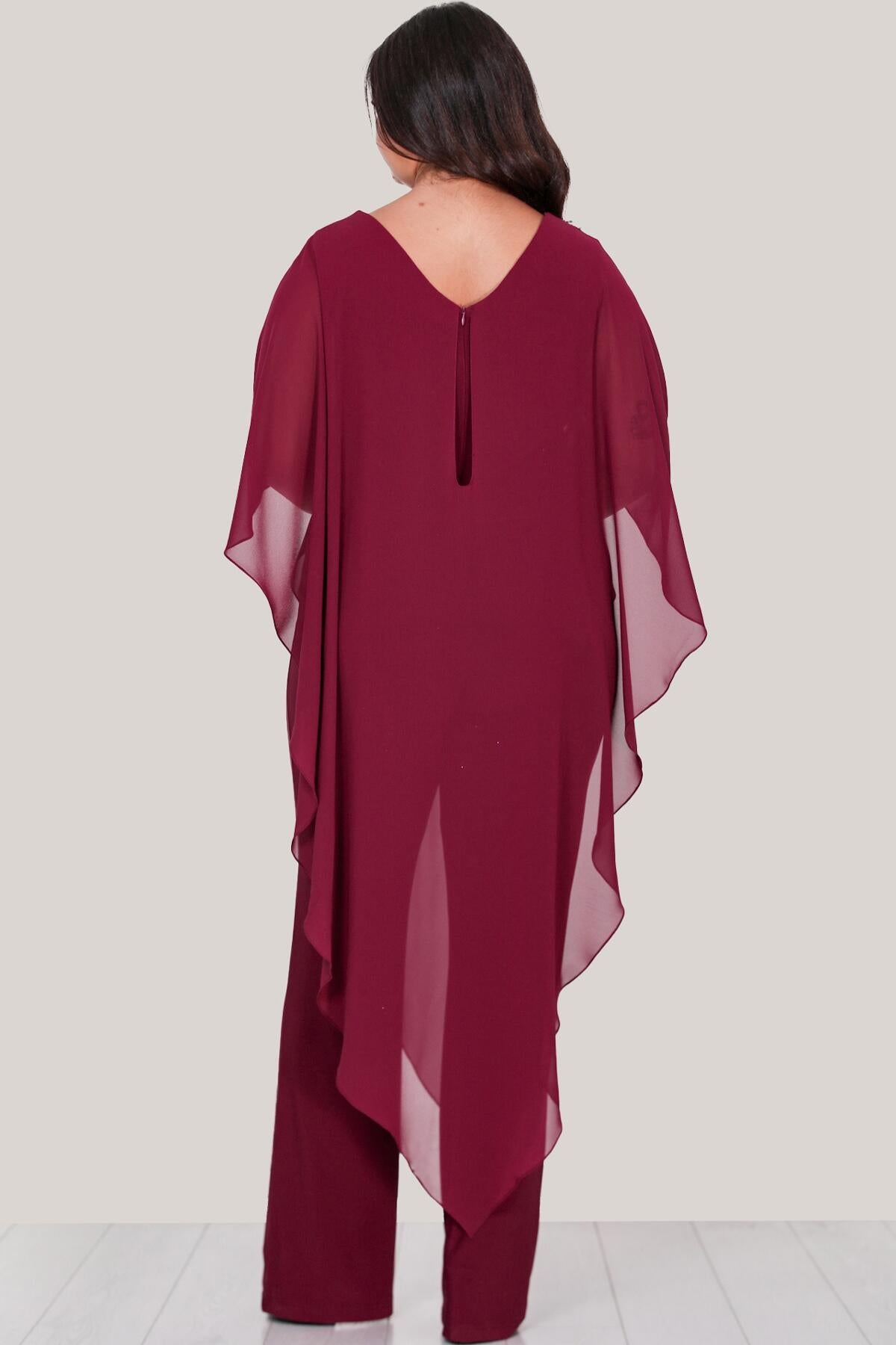 Abend-Jumpsuit aus Chiffon in Großen Größen – Burgunderrot