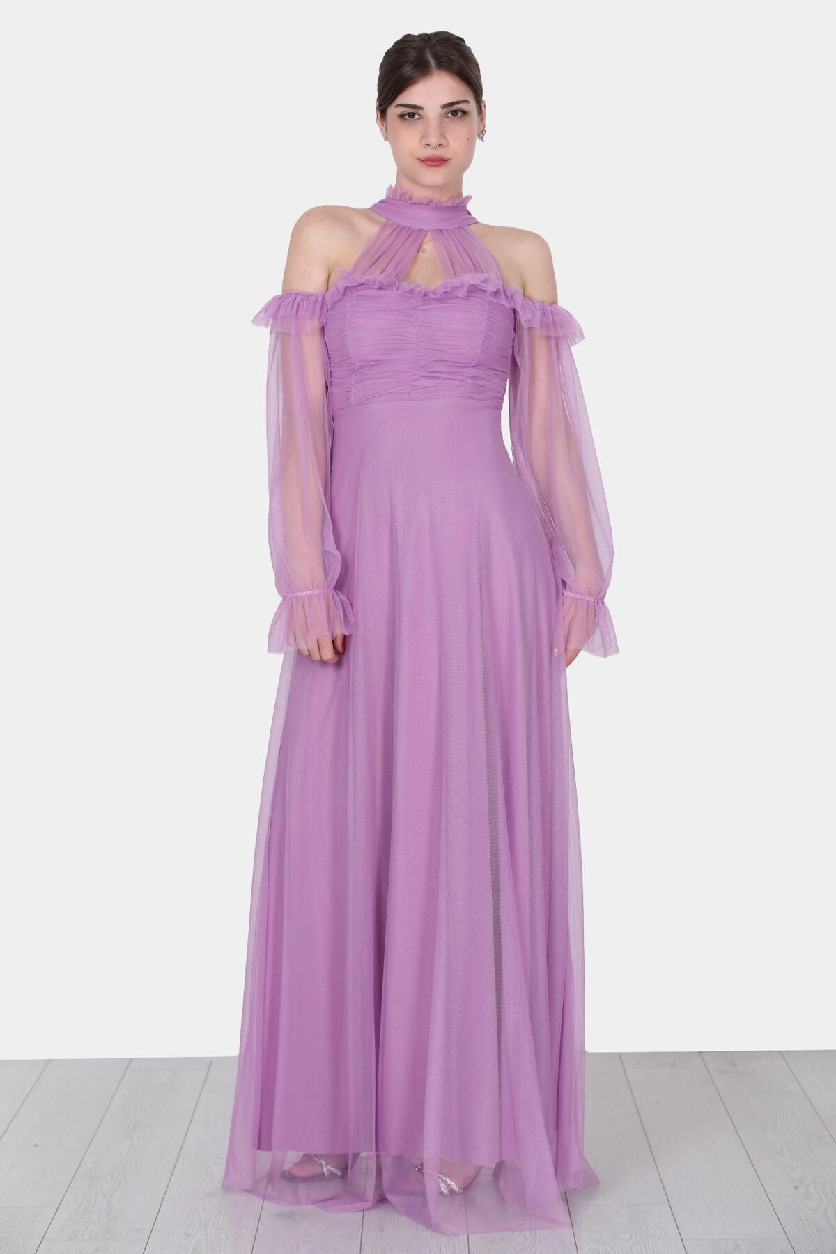 Lilac Long Tulle Evening Dress