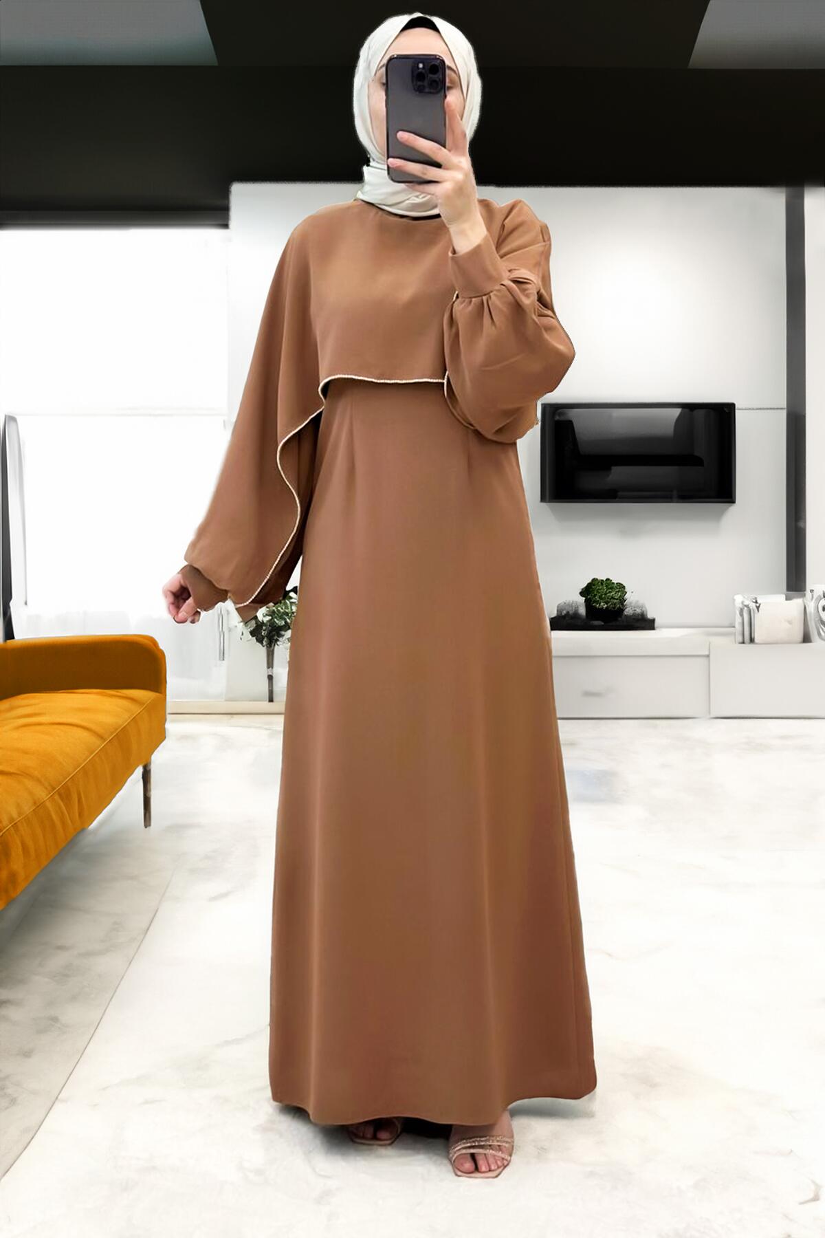 Long Crepe Dress — Beige