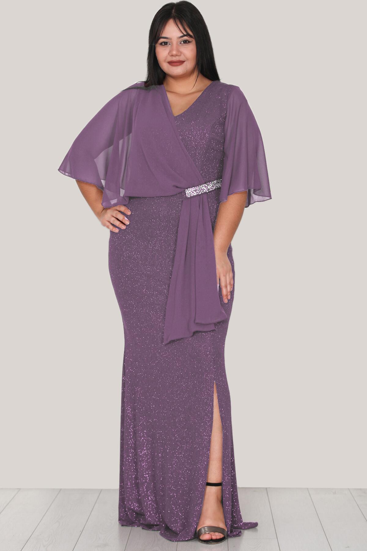 Plus - Size Shimmery Long Evening Dress — Lilac