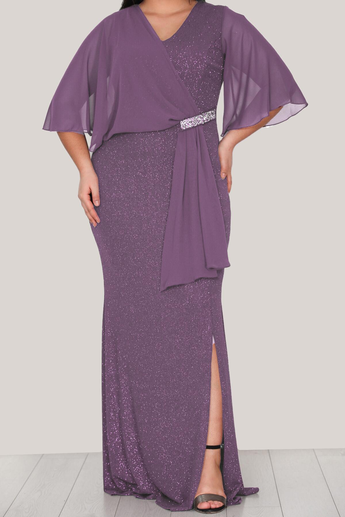 Glitzerndes langes Abendkleid in großen Größen — Lila