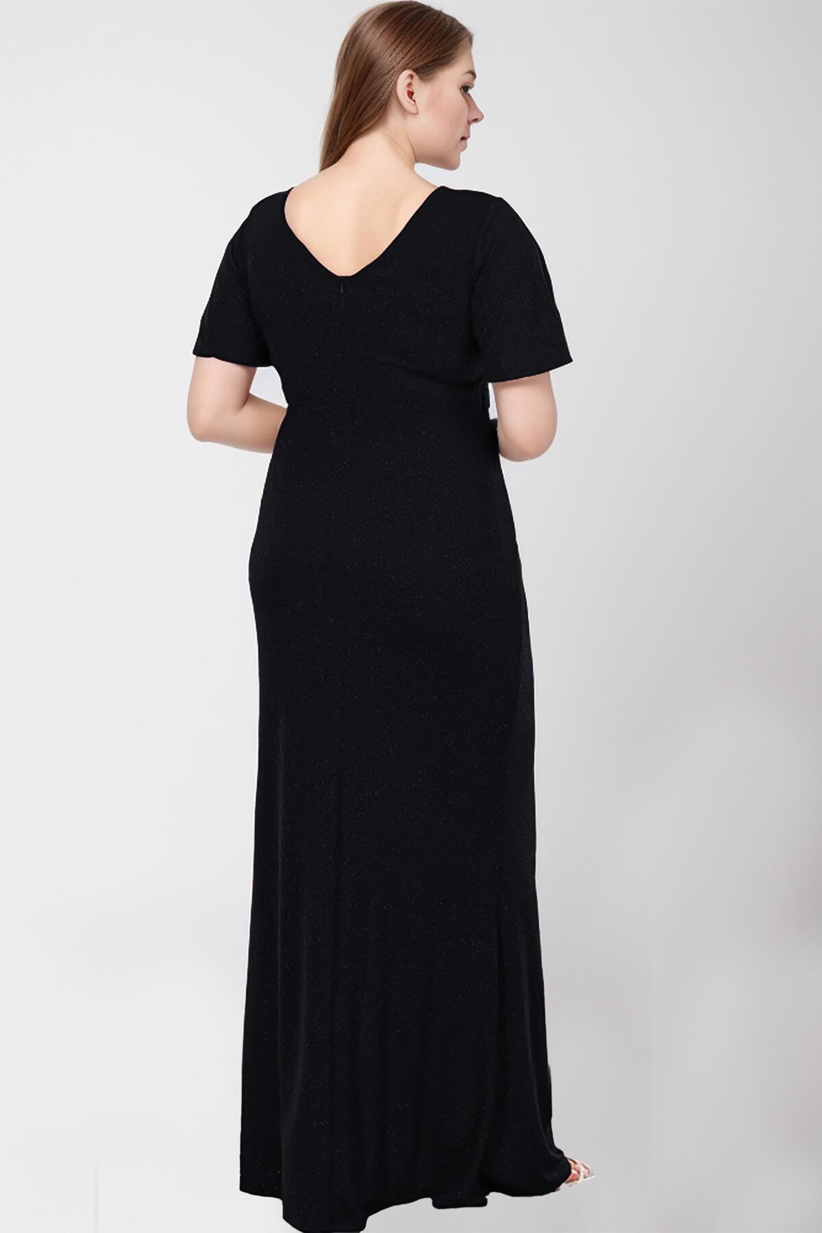 Plus - Size V - Neck Sparkle Maxi Dress — Black
