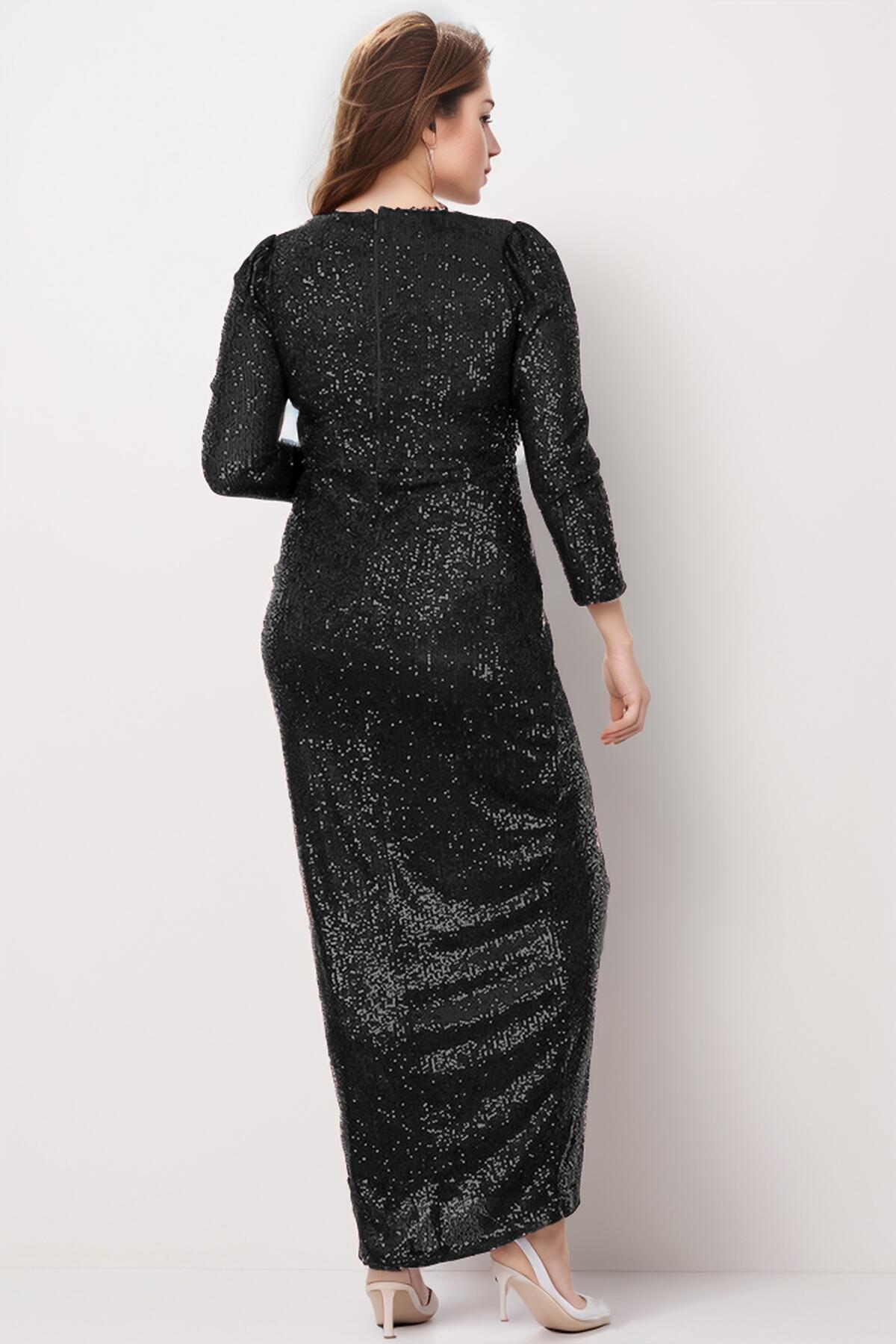 Plus Size Long Sequin Evening Dress — Black