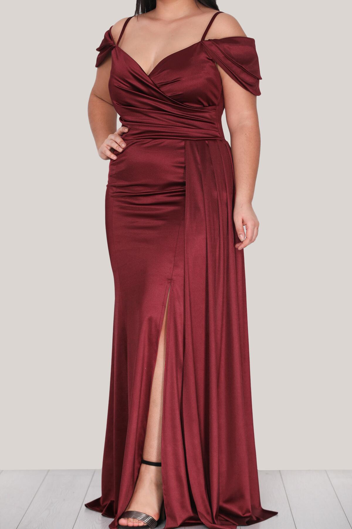 Satin-Spaghettiträgerkleid in Großen Größen – Burgund