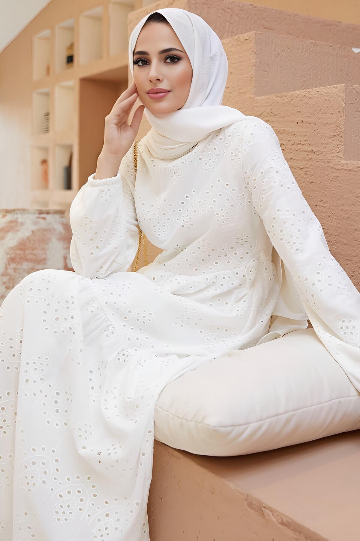 Off - White Guipure Maxi Dress