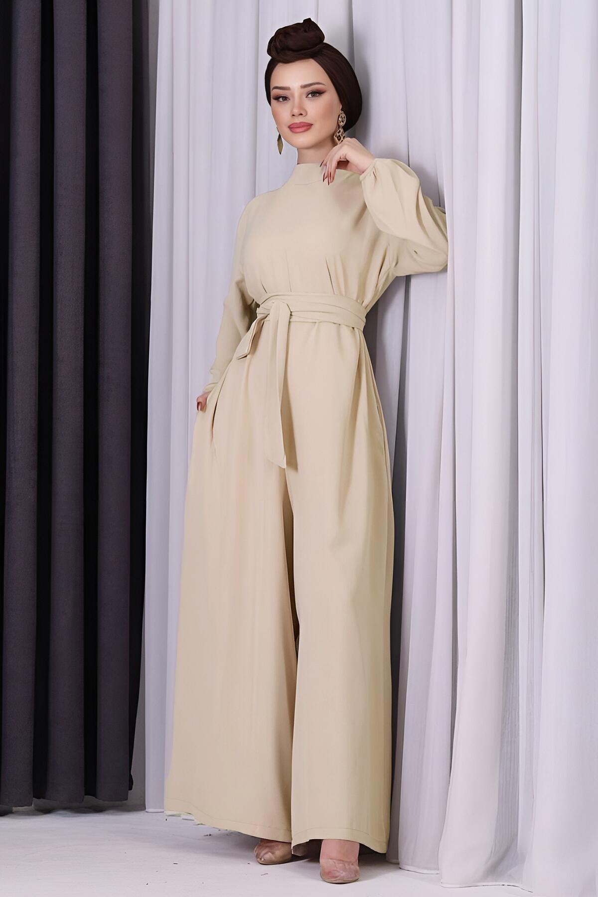 Half - Funnel - Neck Jumpsuit In Stone