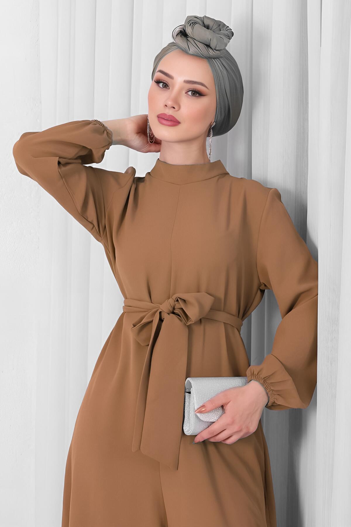 Half - Funnel - Neck Jumpsuit In Brown