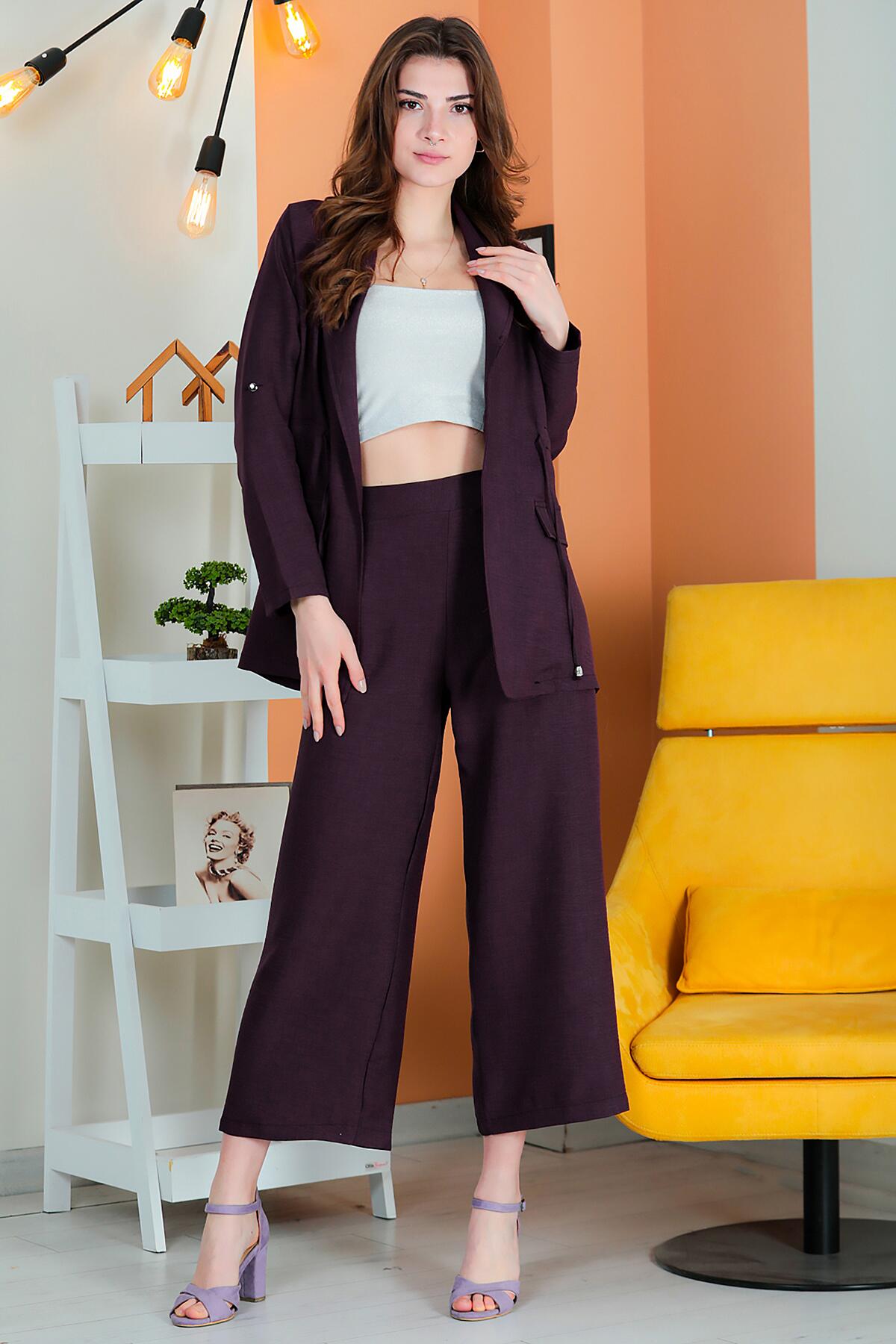 Ensemble deux pièces en tissu flammé — Violet foncé