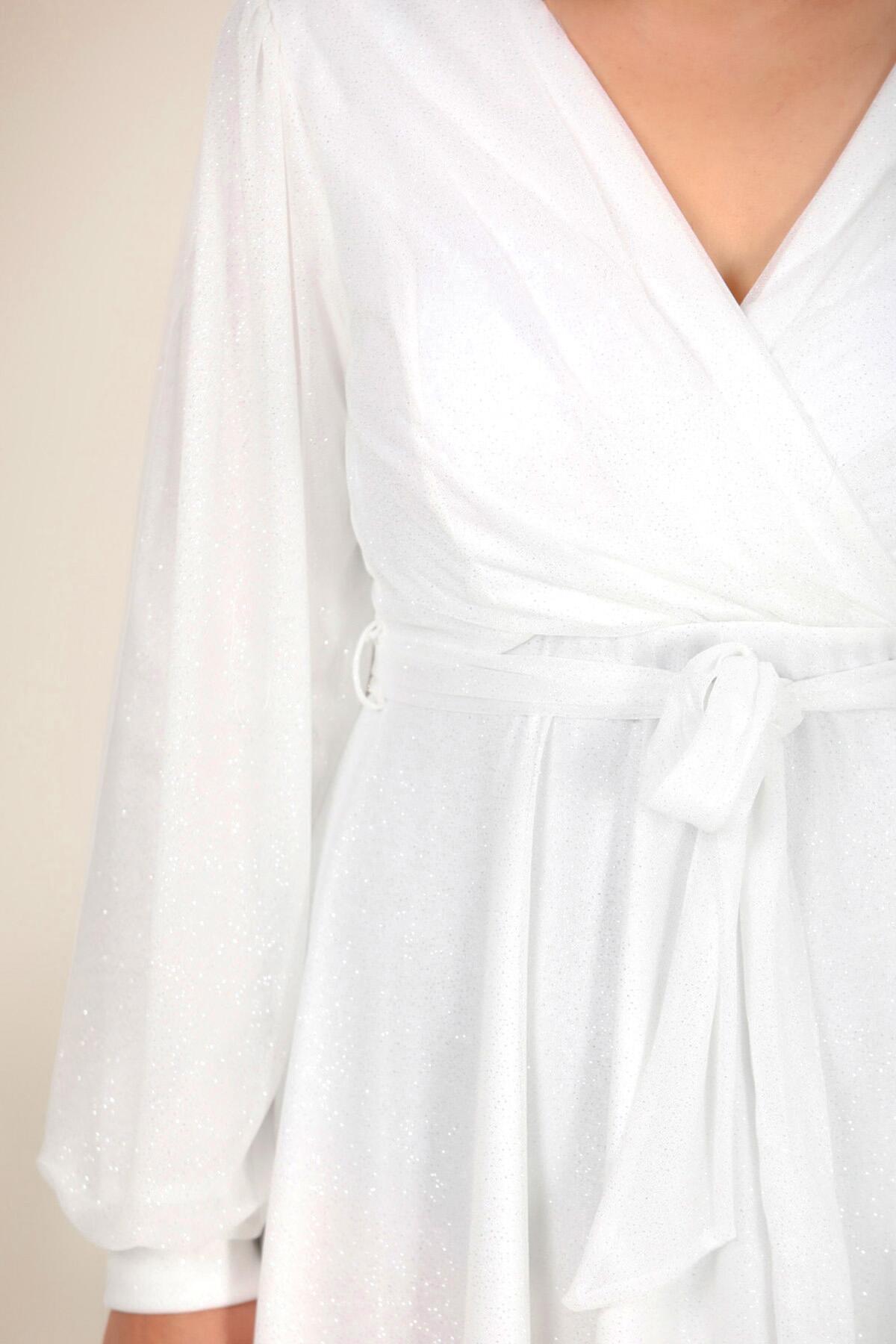 Plus - Size Long Glitter Evening Dress — Off - White