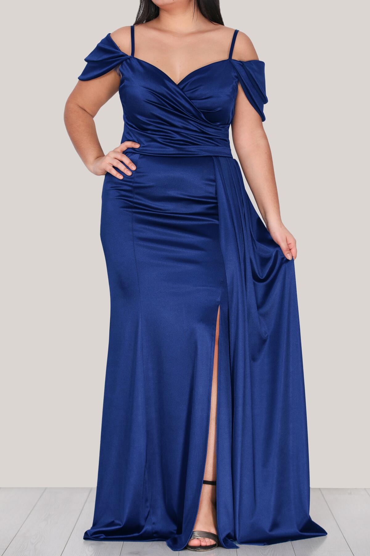 Plus ‑ Size Satin Strappy Evening Dress — Royal Blue