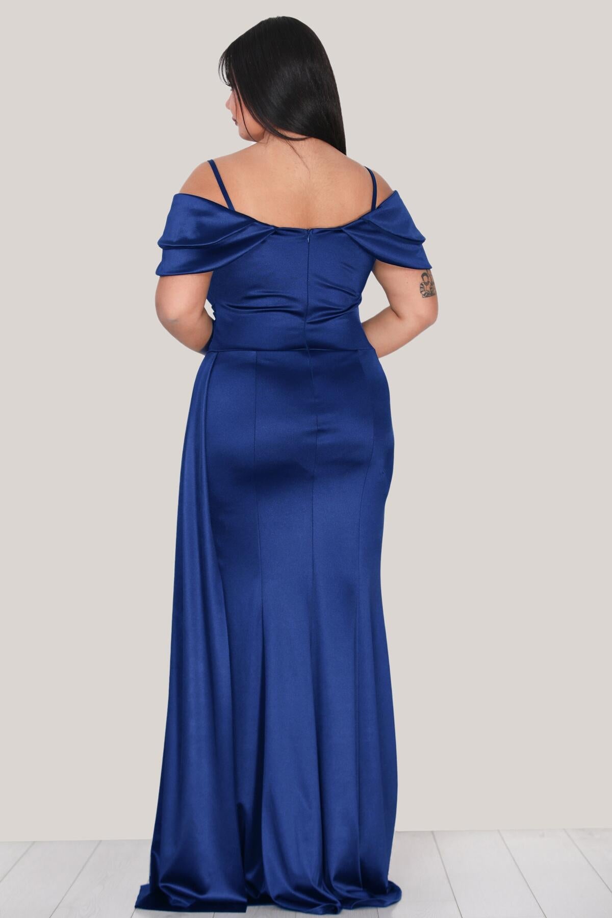 Plus ‑ Size Satin Strappy Evening Dress — Royal Blue