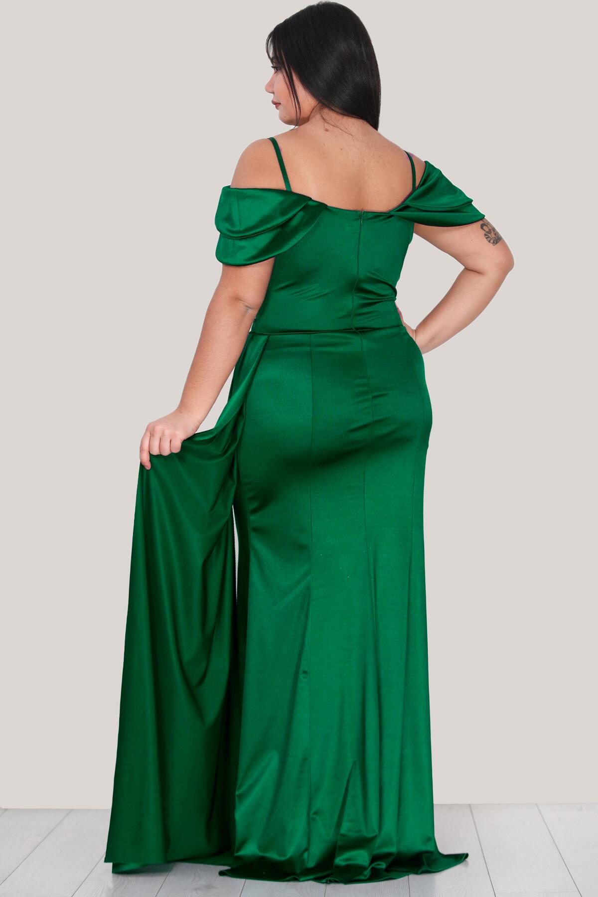 Große Größen Trägerloses Satin-Abendkleid — Grün