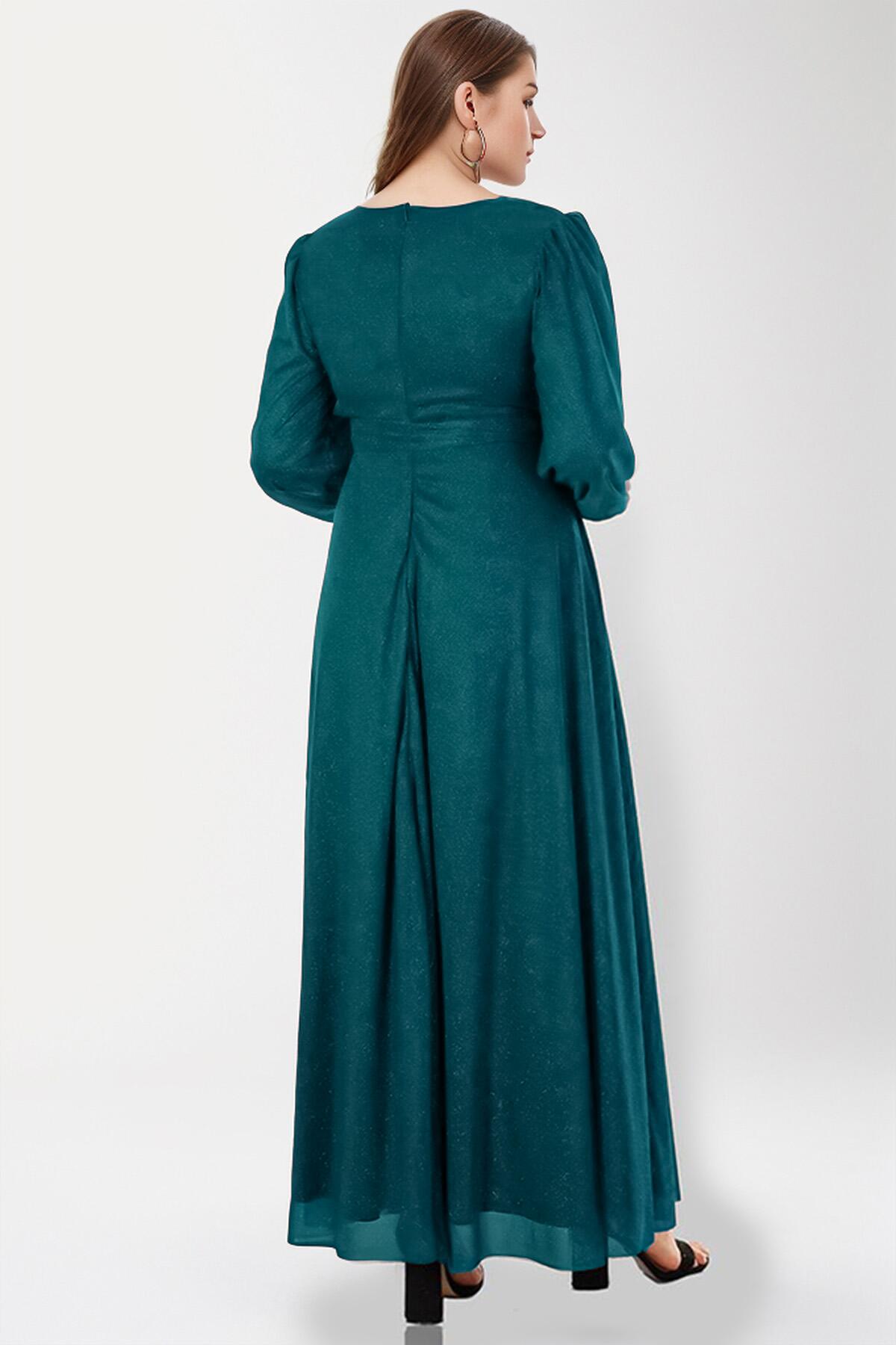 Glitzerndes Übergrößen-Abendkleid Lang – Petrol