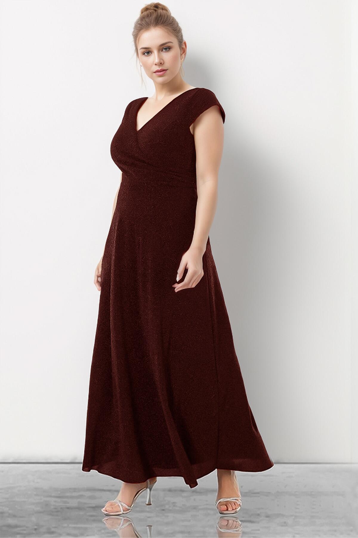 Plus - Size Glitter Evening Gown — Burgundy