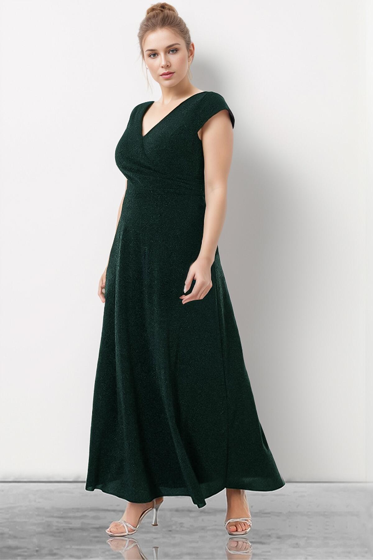 Plus - Size Long Glitter Evening Dress — Emerald