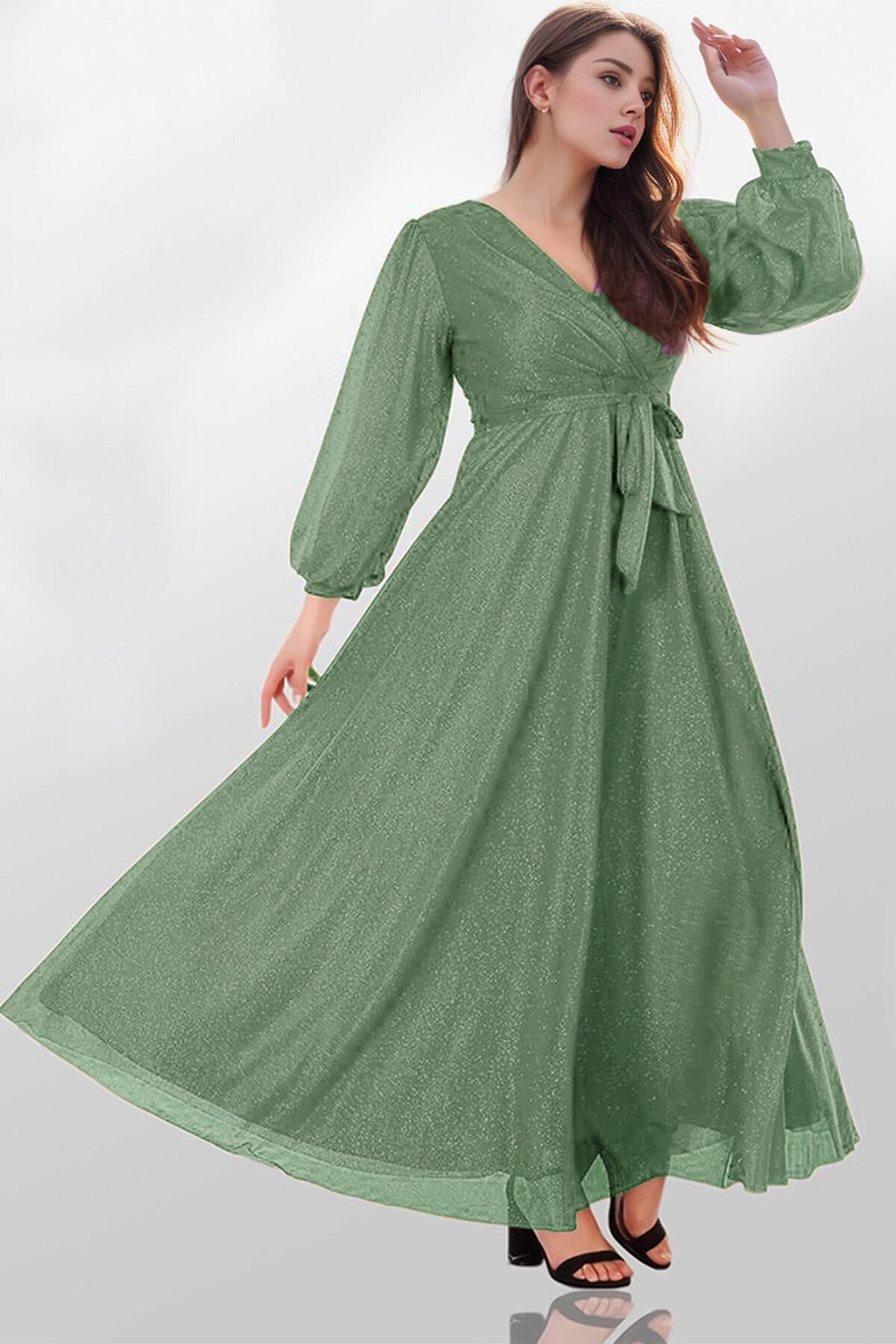 Plus - Size Long Shimmer Evening Dress – Mint