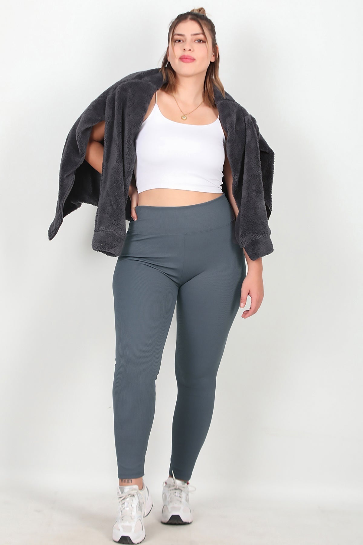 Plus - Size Ribbed Leggings — Charcoal