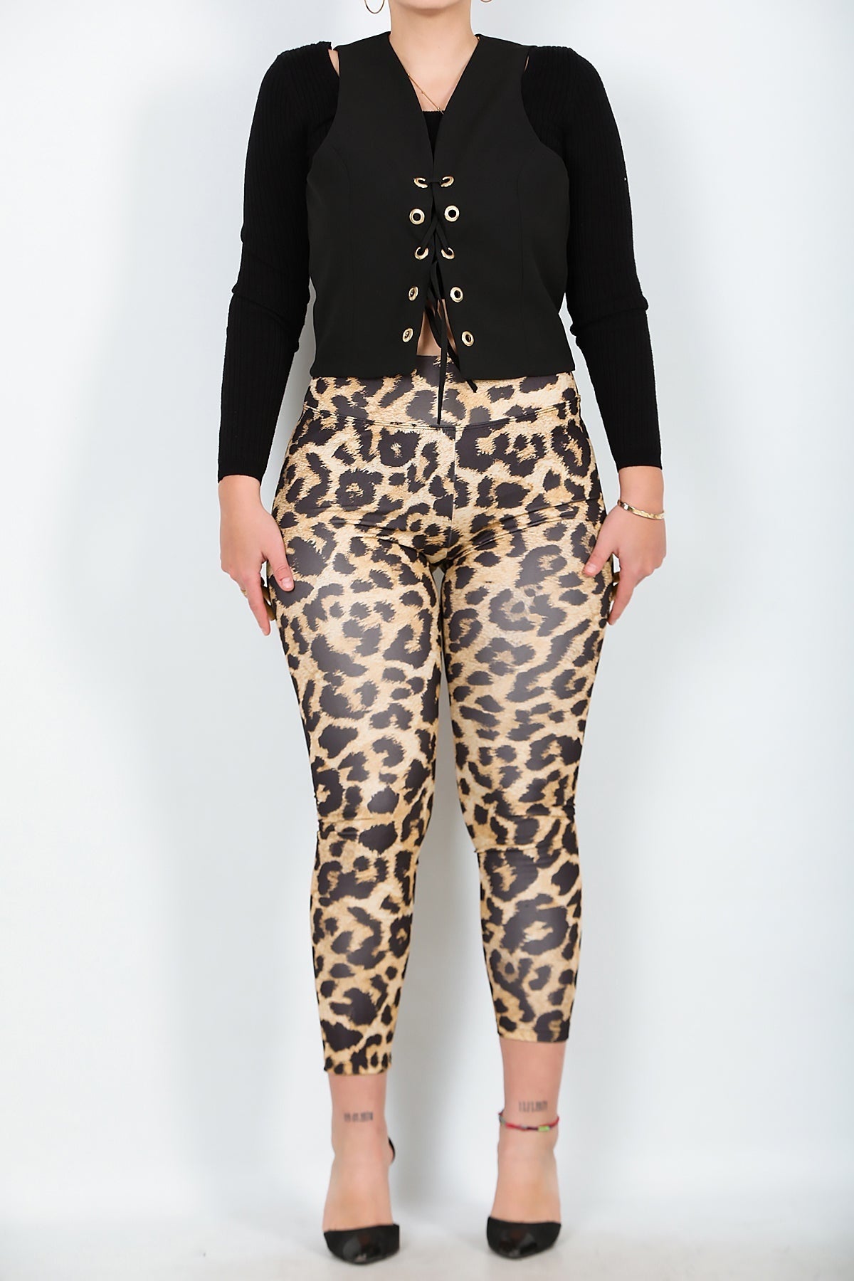 Leggings mit Leopardenmuster in großen Größen – Beige