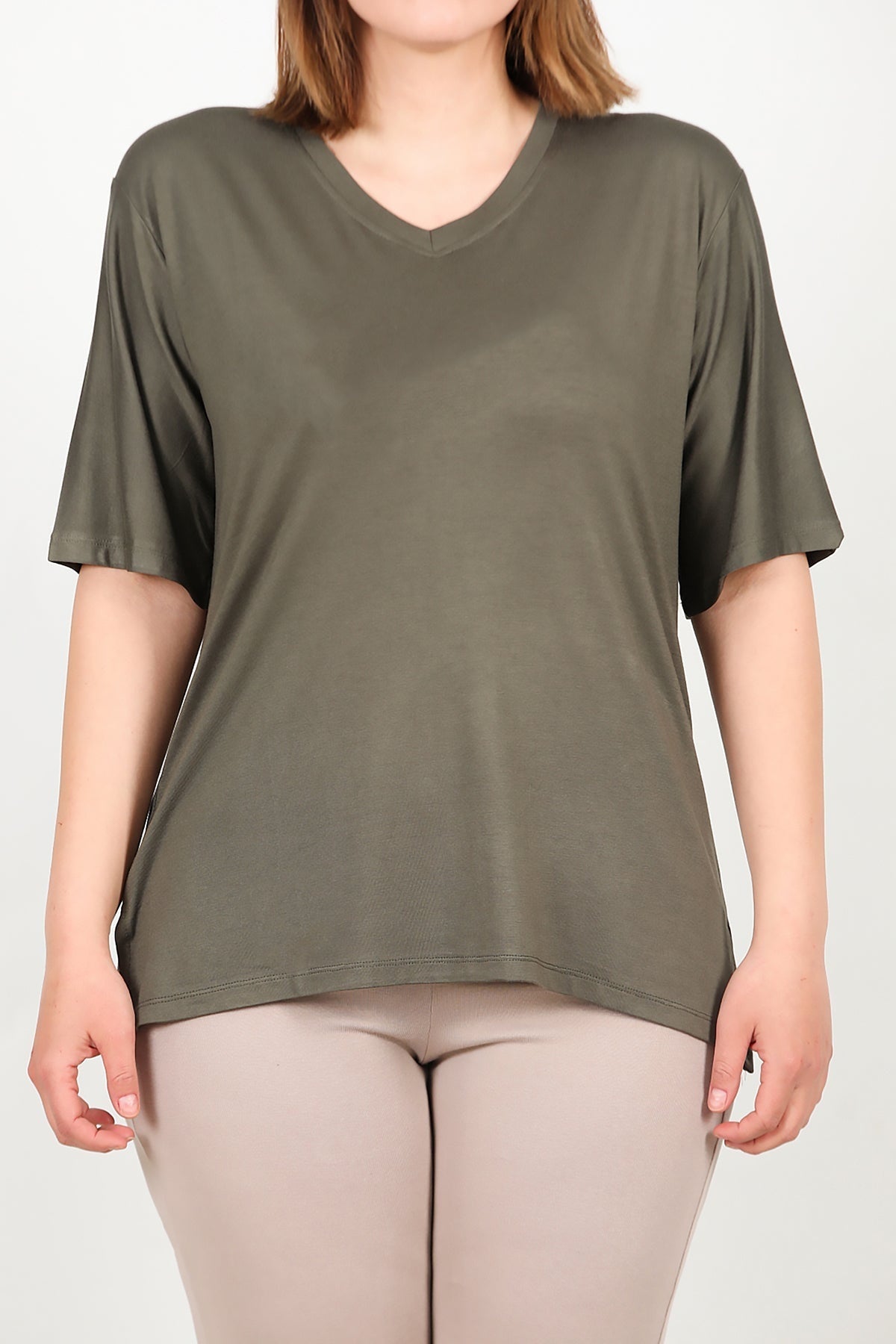 Plus - Size Short - Sleeve Blouse In Khaki