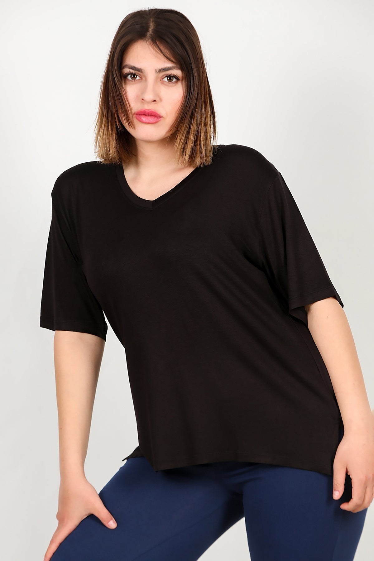 Plus - Size Short - Sleeve Blouse - Black