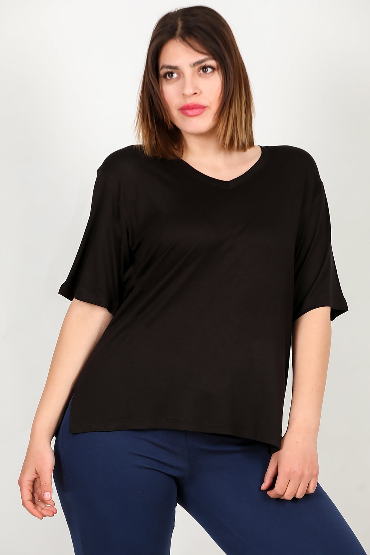 Plus - Size Short - Sleeve Blouse - Black