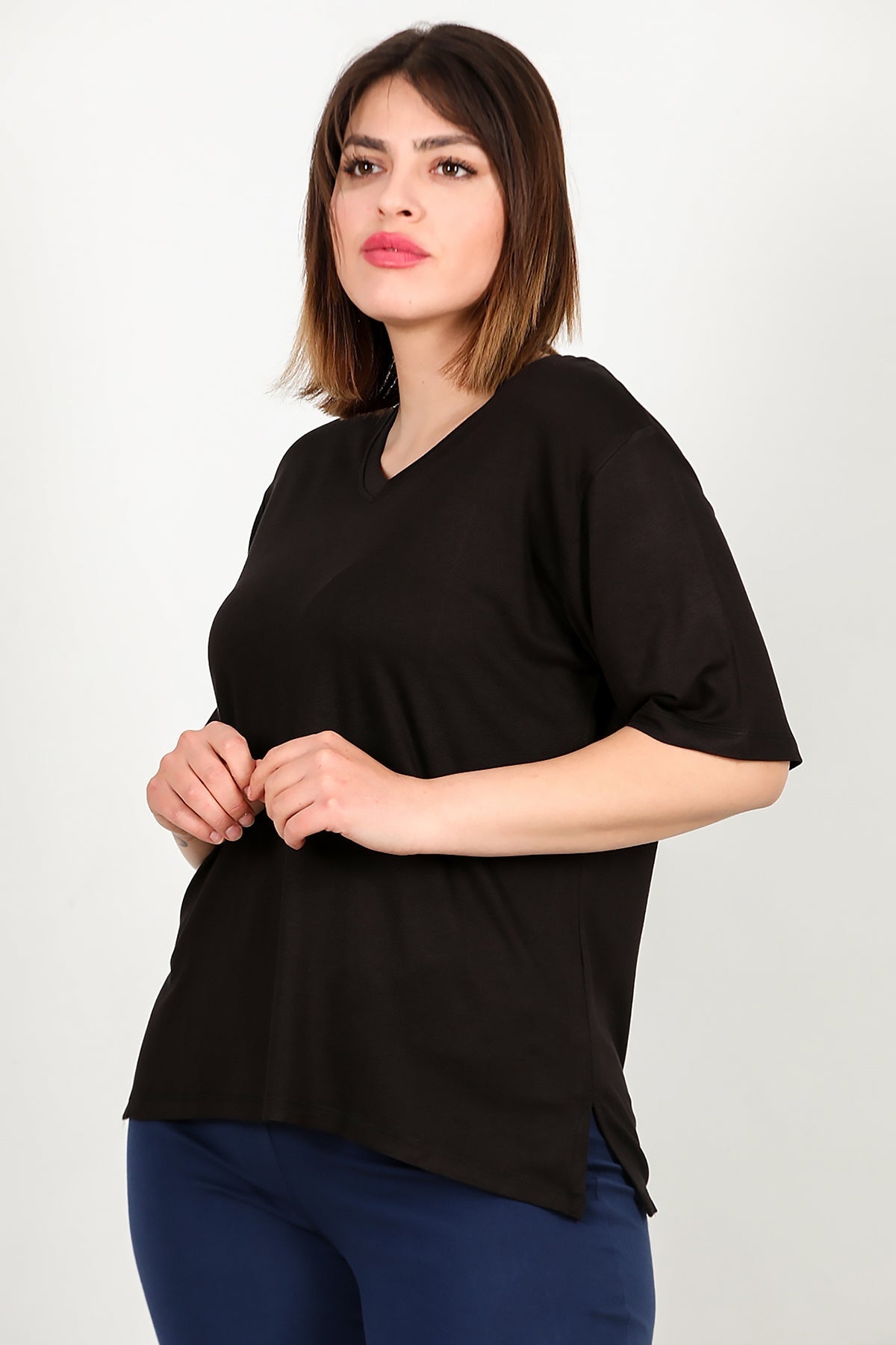 Plus - Size Short - Sleeve Blouse - Black