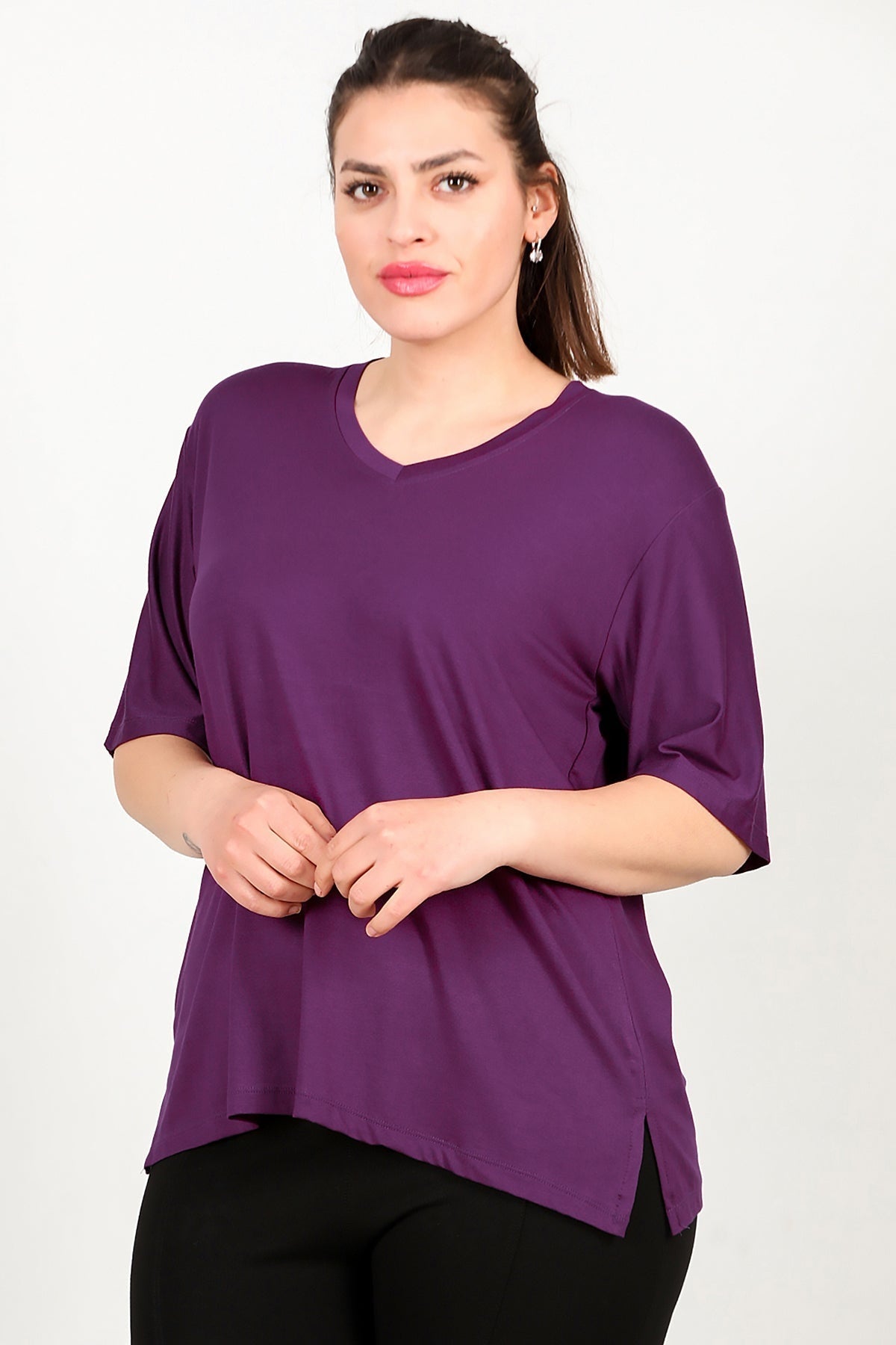 Plus - Size Short - Sleeve Blouse - Purple