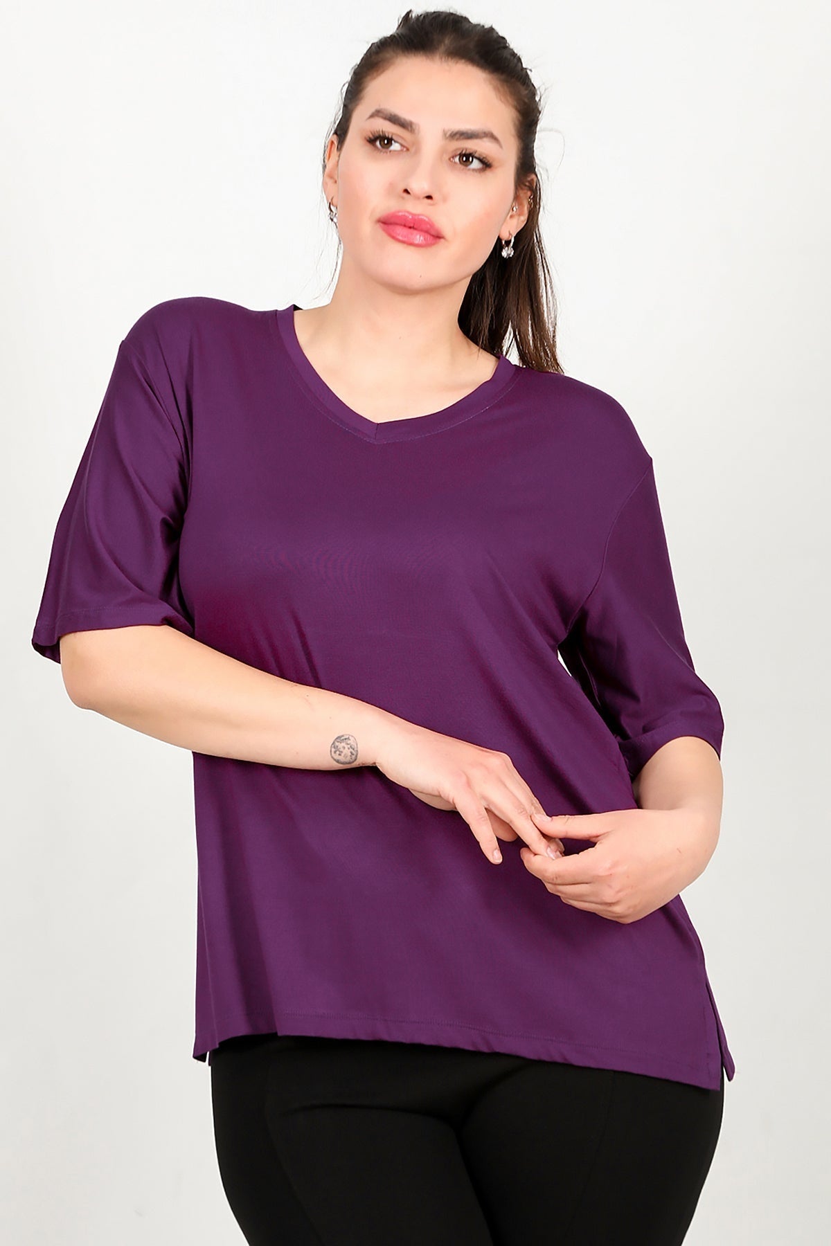 Plus - Size Short - Sleeve Blouse - Purple