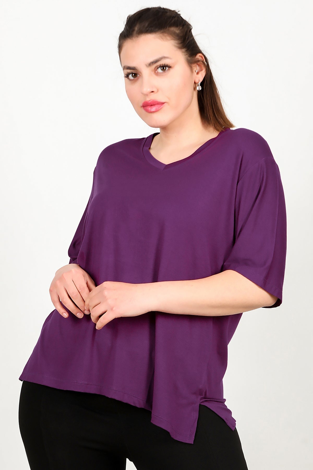 Plus - Size Short - Sleeve Blouse - Purple