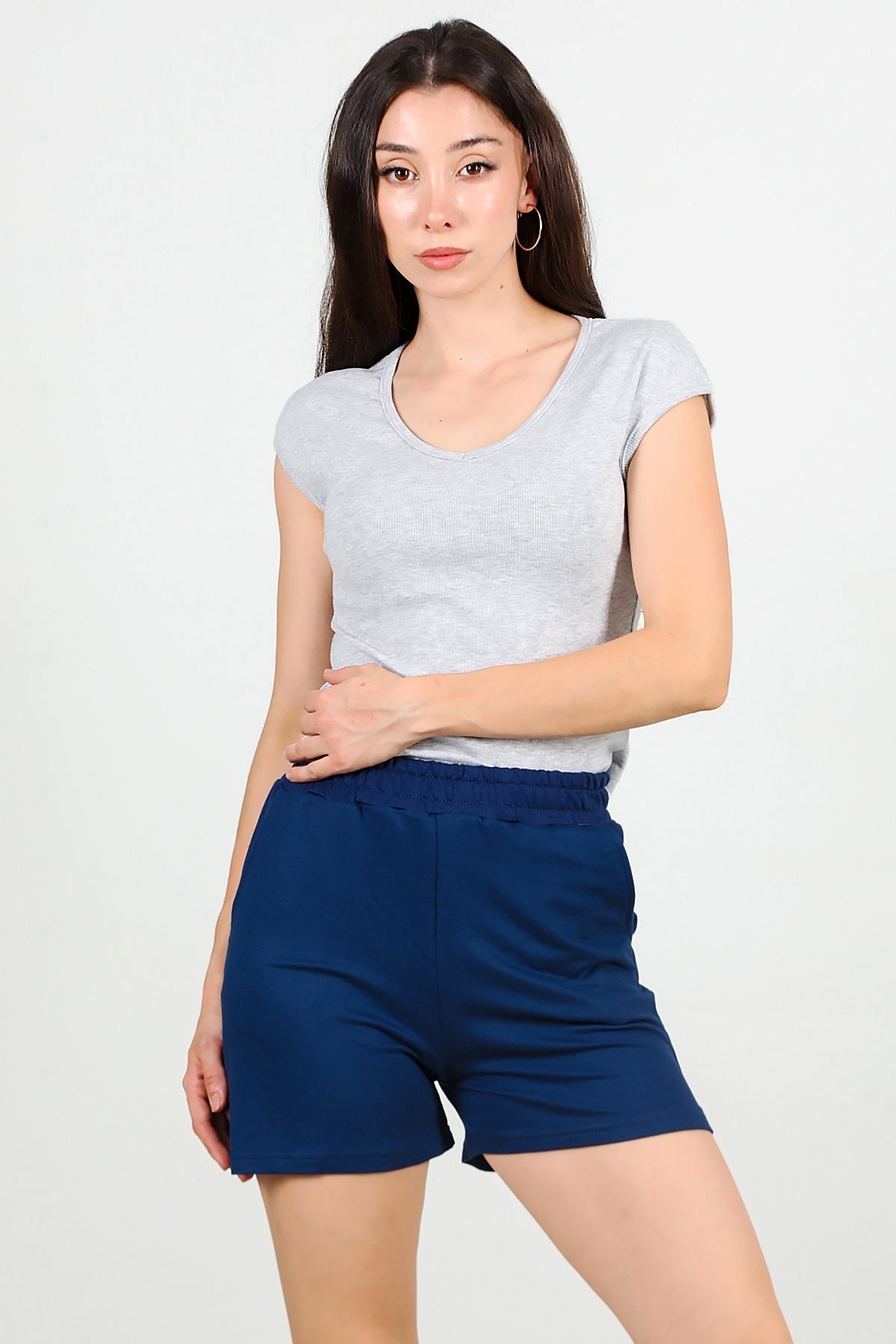 Jersey-Shorts mit Taschen, Marineblau