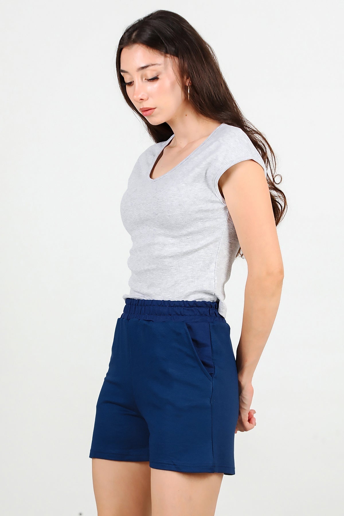 Jersey-Shorts mit Taschen, Marineblau
