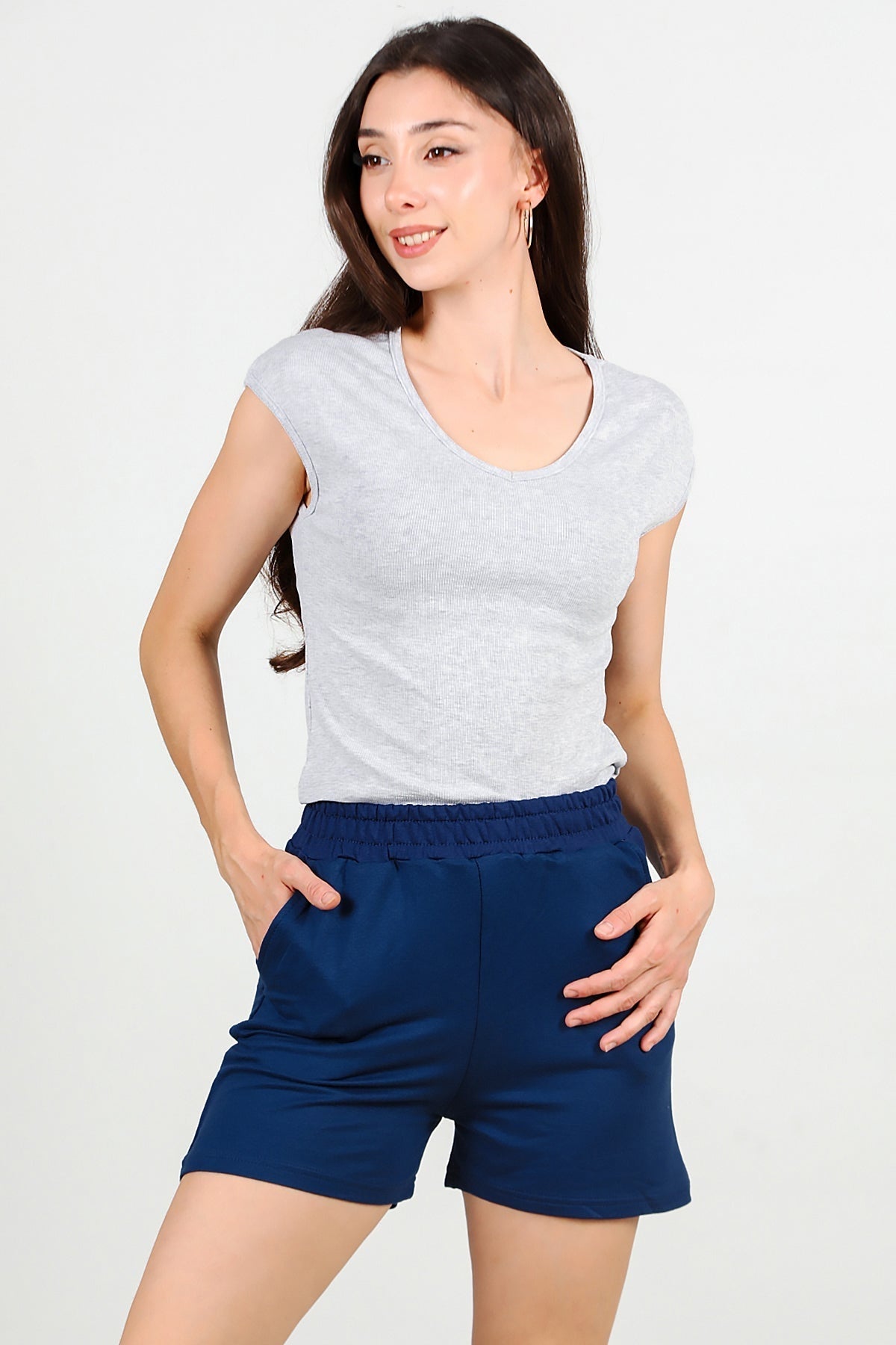 Jersey-Shorts mit Taschen, Marineblau