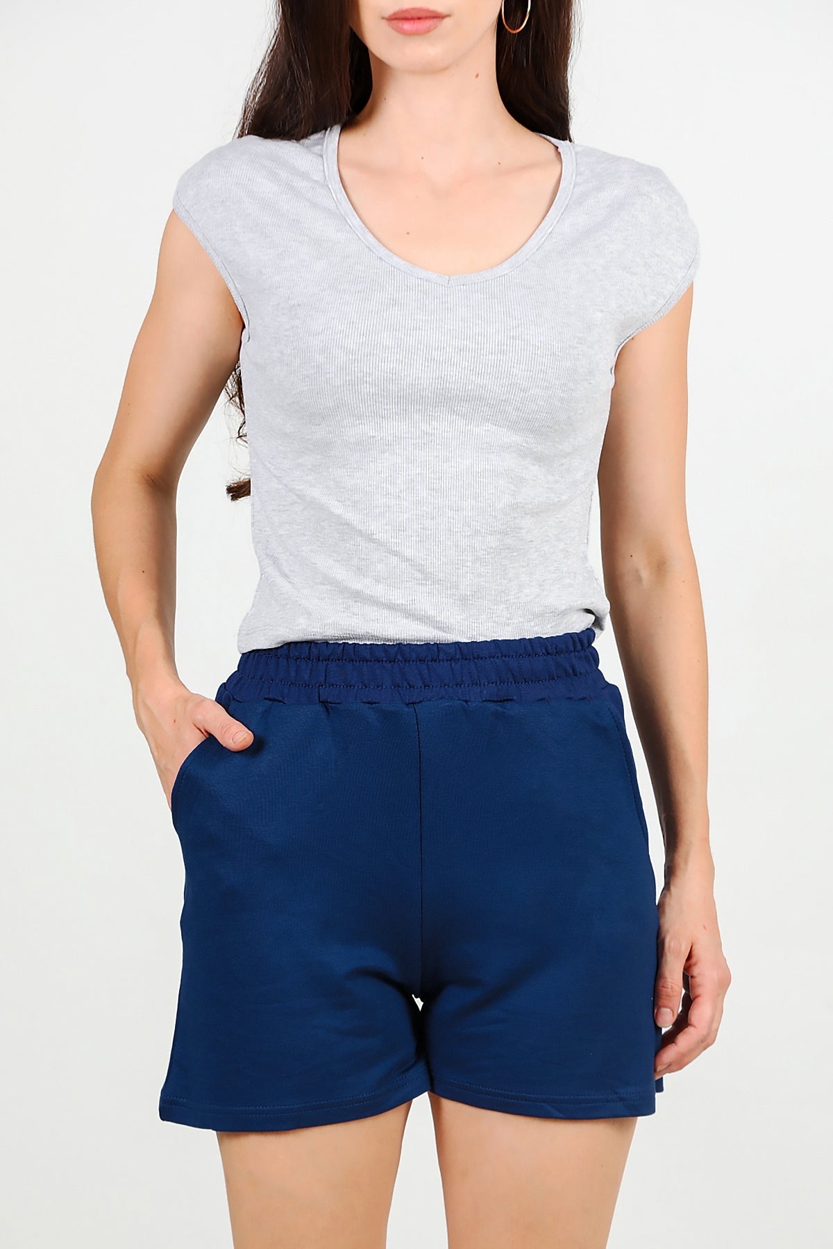 Jersey-Shorts mit Taschen, Marineblau