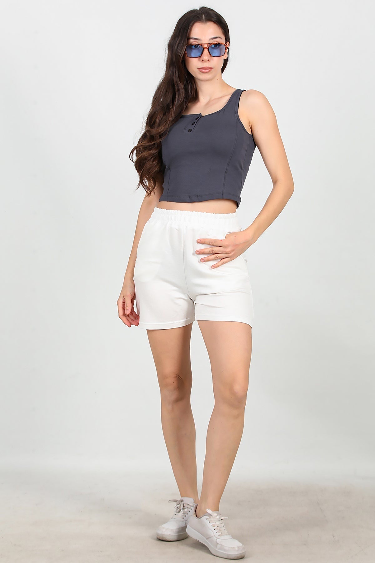 Jersey-Shorts mit Taschen, Cremeweiß