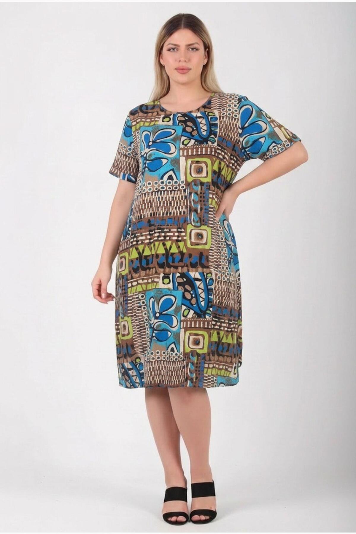 Plus - Size Patterned Dress — Multicolor