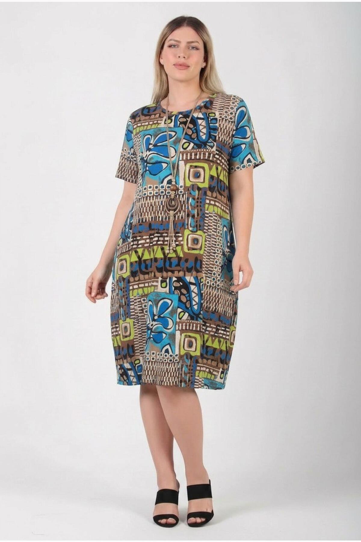Große Größen Gemustertes Kleid — Mehrfarbig