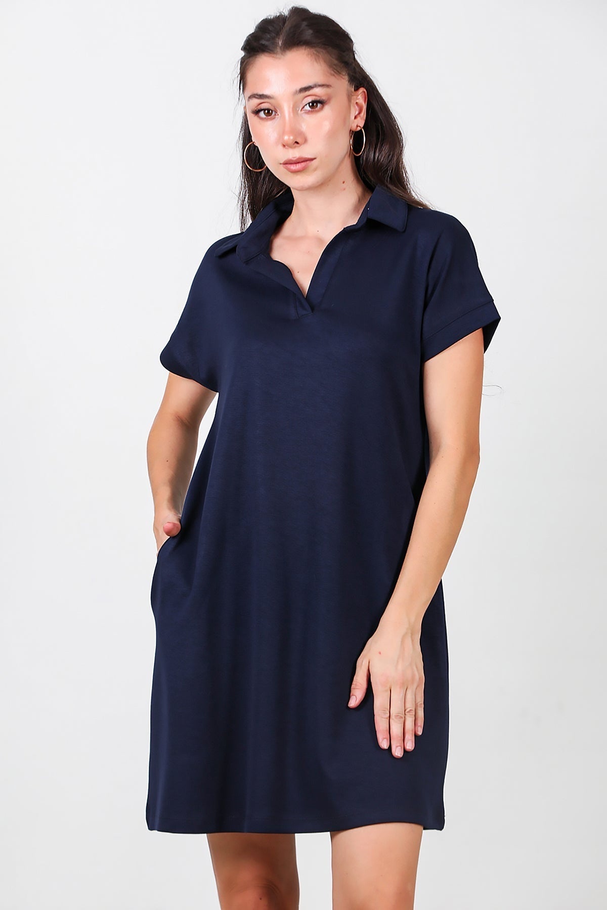 Collared Short Dress — Navy