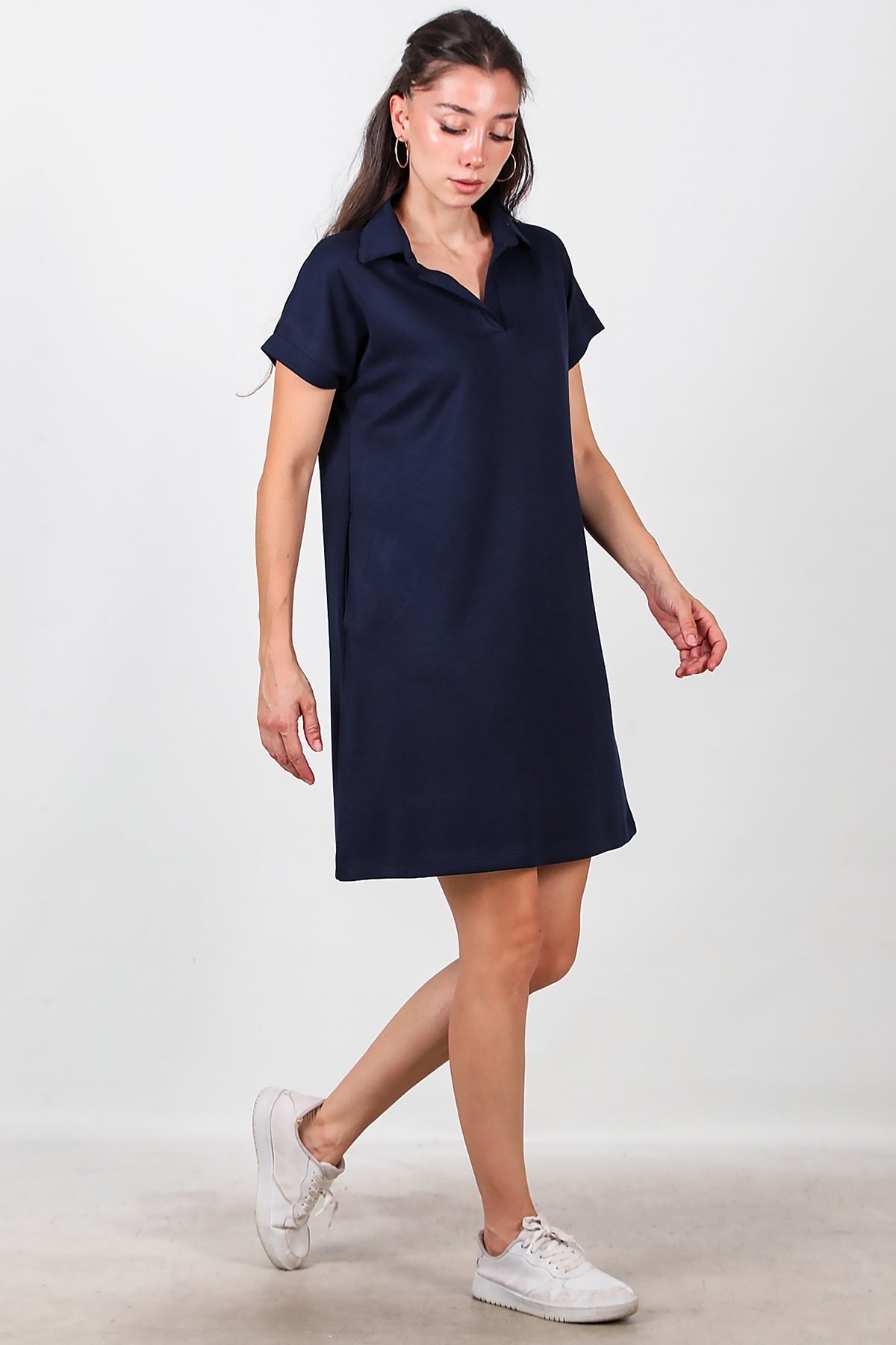 Collared Short Dress — Navy
